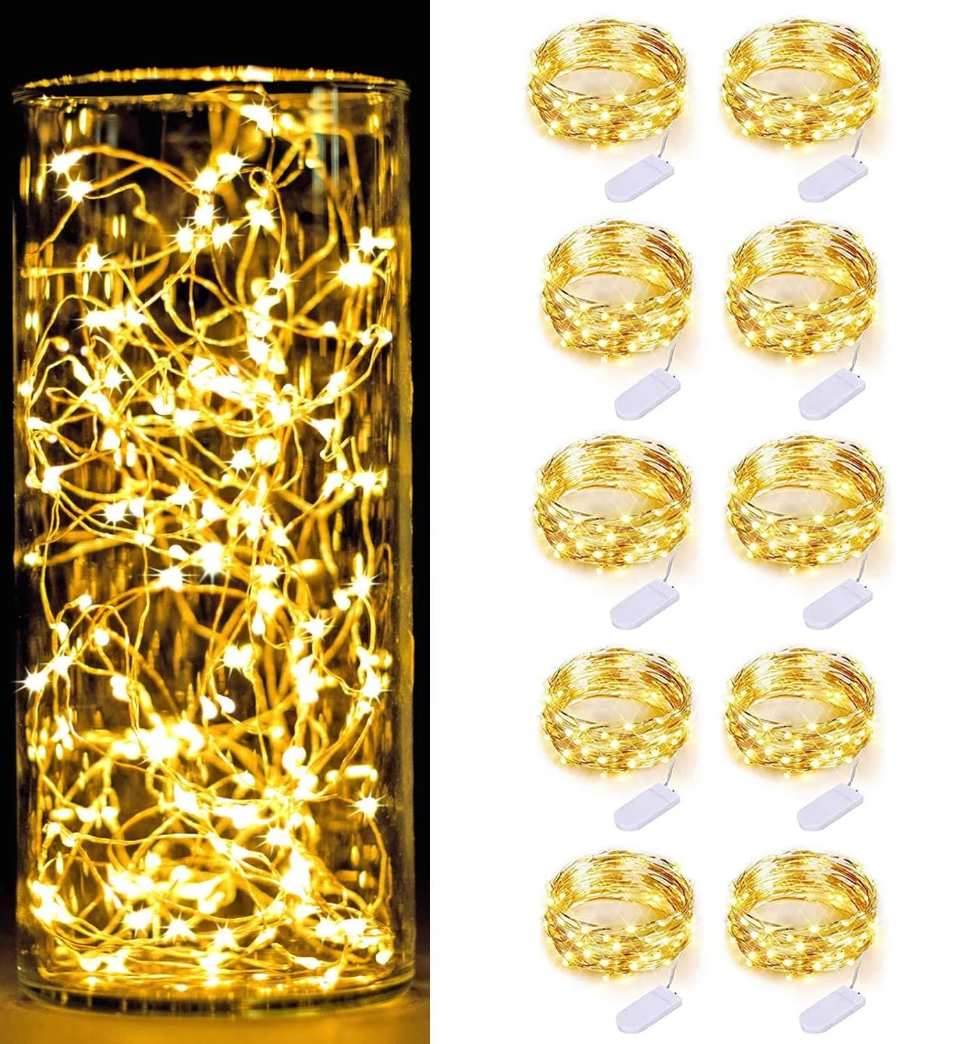 6.6' Mini Fairy String Lights, 20 LED Battery Operated Copper Wire lights for Home Decoration Waterproof - 10 Pack, Warm White