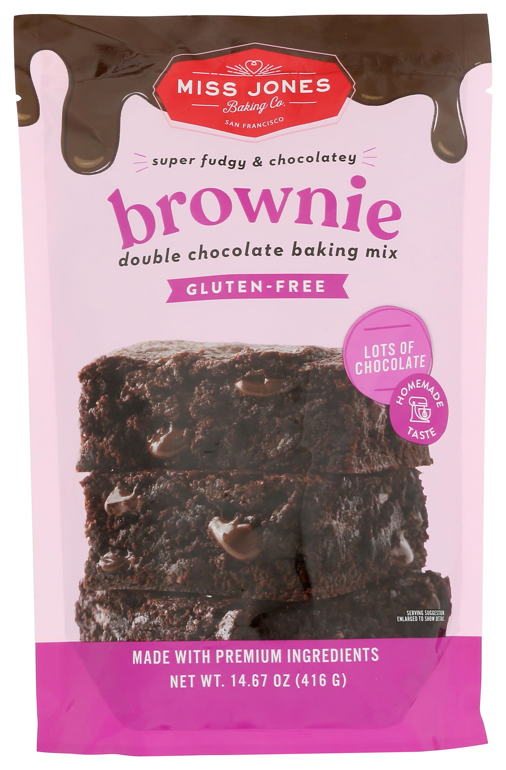 Miss Jones Gluten-Free Baking Brownie Mix - More Chocolate Chips, Guilt Free Brownie Mix, Naturally Sweetened Desserts & Treats, 14.67 Ounce (Pack of 1)