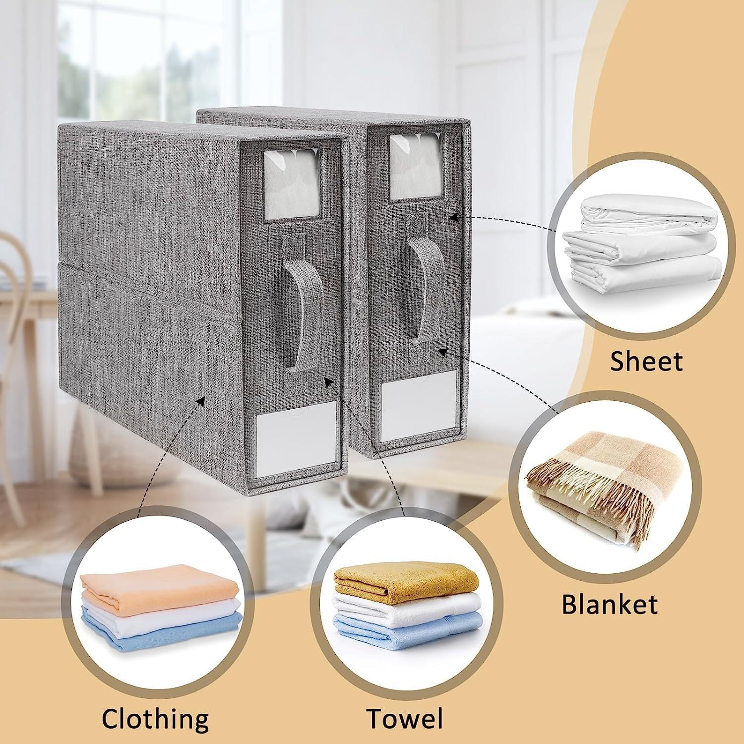 ZJT 4 Stück Faltbarer Bettlaken-Organisator, Unterbett Aufbewahrungsbox, Aufbewahrungstasche für Bettlaken, Faltbare Aufbewahrungsbox für Bettwäsche Decken Kleidung Unterbett Kleiderschrank (Schwarz)