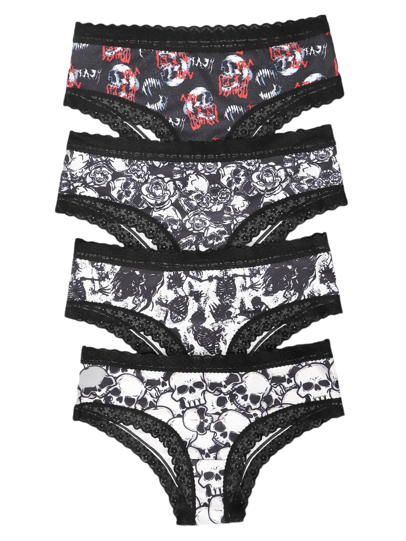 FUVYKOLWomen's 4 Pack Halloween Graphic Lace Hipster Panties Set Low Rise Underwear Briefs