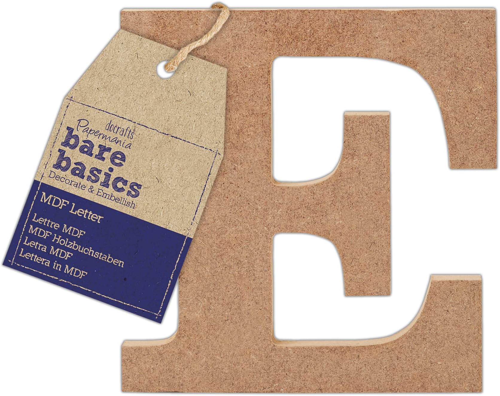 Papermania Bare Basics MDF Letter 1 Piece E, Art, Craft, Alphabet Sign, Name Plaque, Make Them Personalised, Decorate With Paint, Glitter, Stencil, Vinyl, Small Plaque for Home Decor