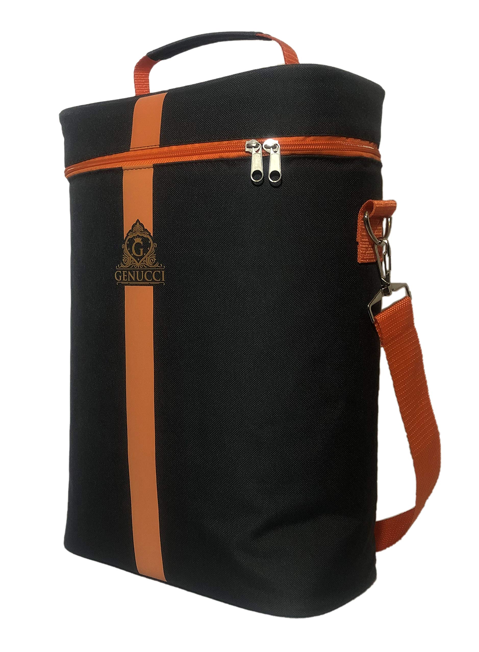 Genucci Three bottle Leakproof Insulated Wine Cooler and Picnic Bag (Black) Tote for hiking, camping, beach parties, picnics, Spring, Summer, Fall