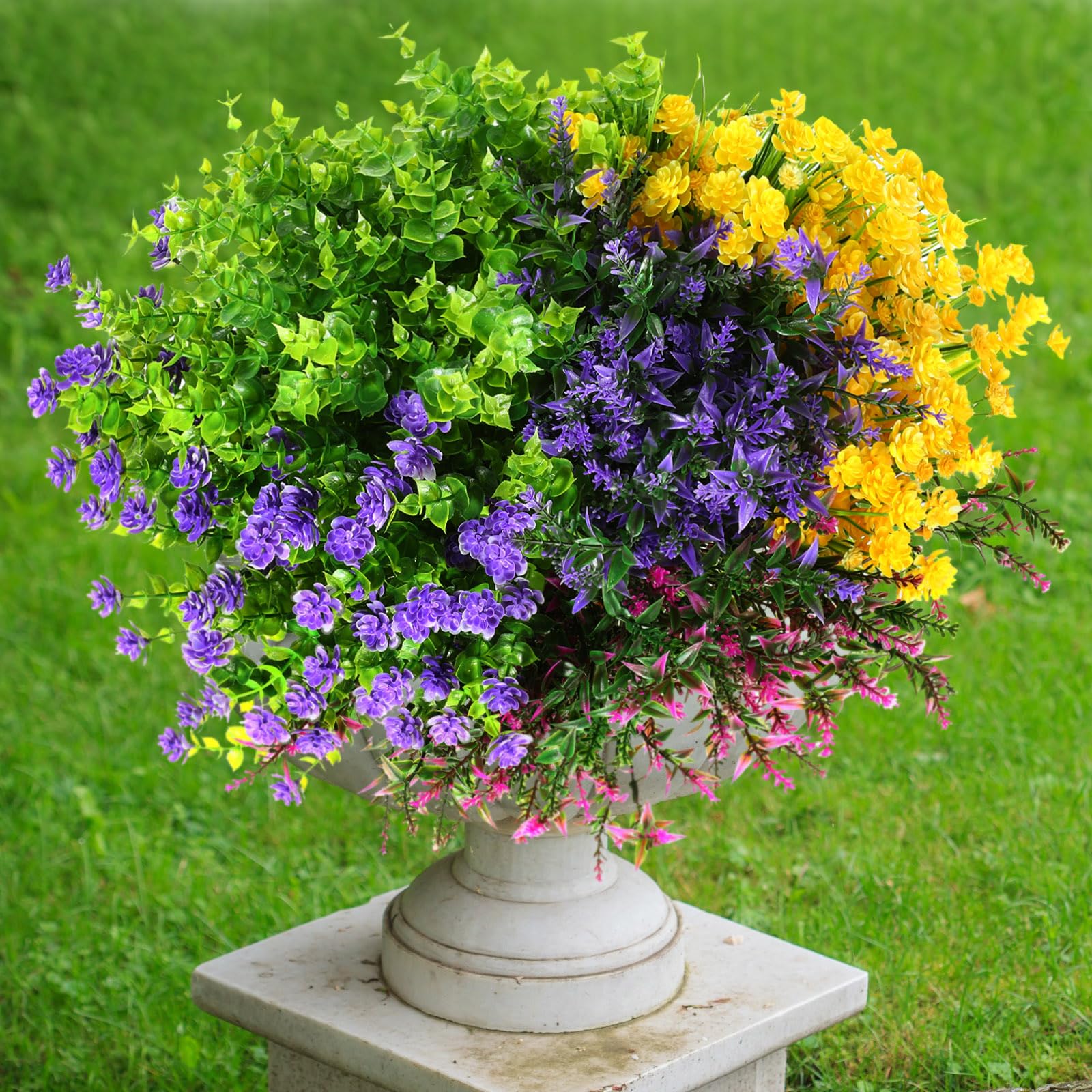 Crowye 24 Bundles Artificial Flowers Fake Plastic Flowers UV Resistant Faux Flowers for Outdoor Planters Artificial Outdoor Plants for Indoor Vase Porch Window Home Decor (Bright Style)
