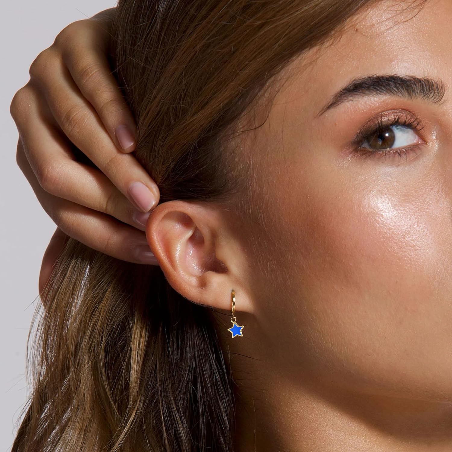 Gold Huggie Hoop Earrings for Women Girls, 925 Sterling Silver Dangle Star Earrings - Image 3