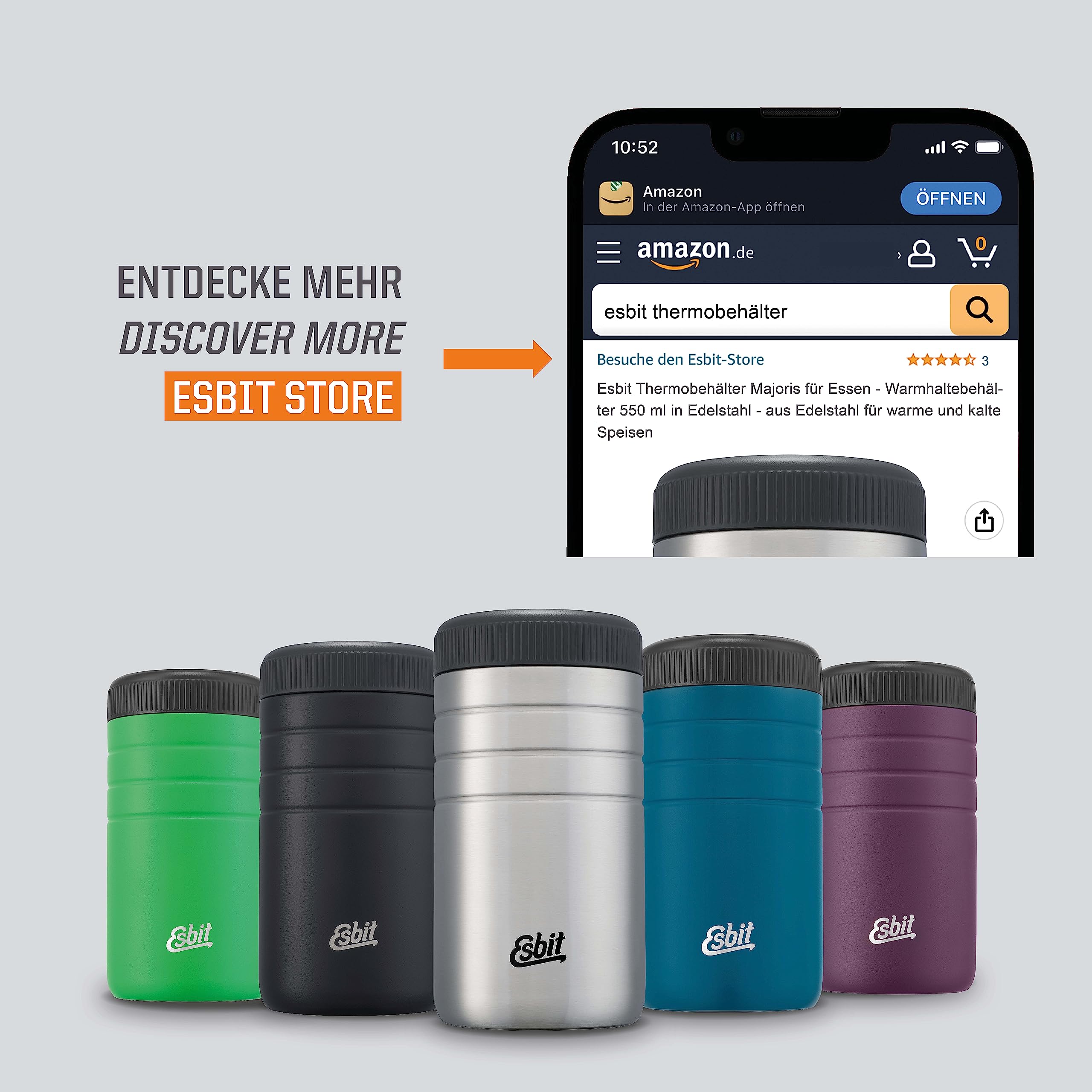 Esbit Thermobehälter Majoris | Edelstahl | BPA-Frei | Schwarz & Silber | 0,4L & 0,55L | für warme Speisen, Suppe, Lunch