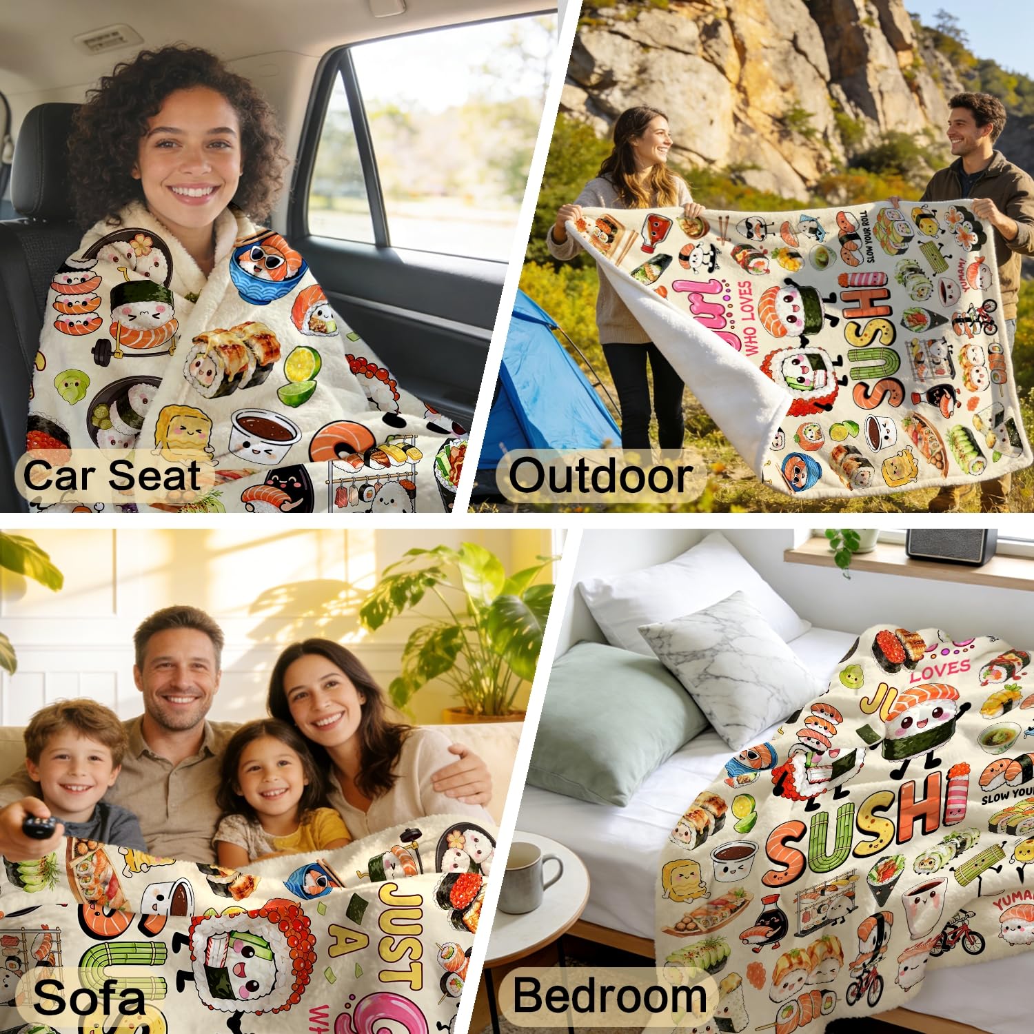 Sushi Blanket Gifts Soft Flannel Sushi Loves Throw Blanket Cute Food Themed Bedding Dceor for Women Girls Kids Adults 50"x40"