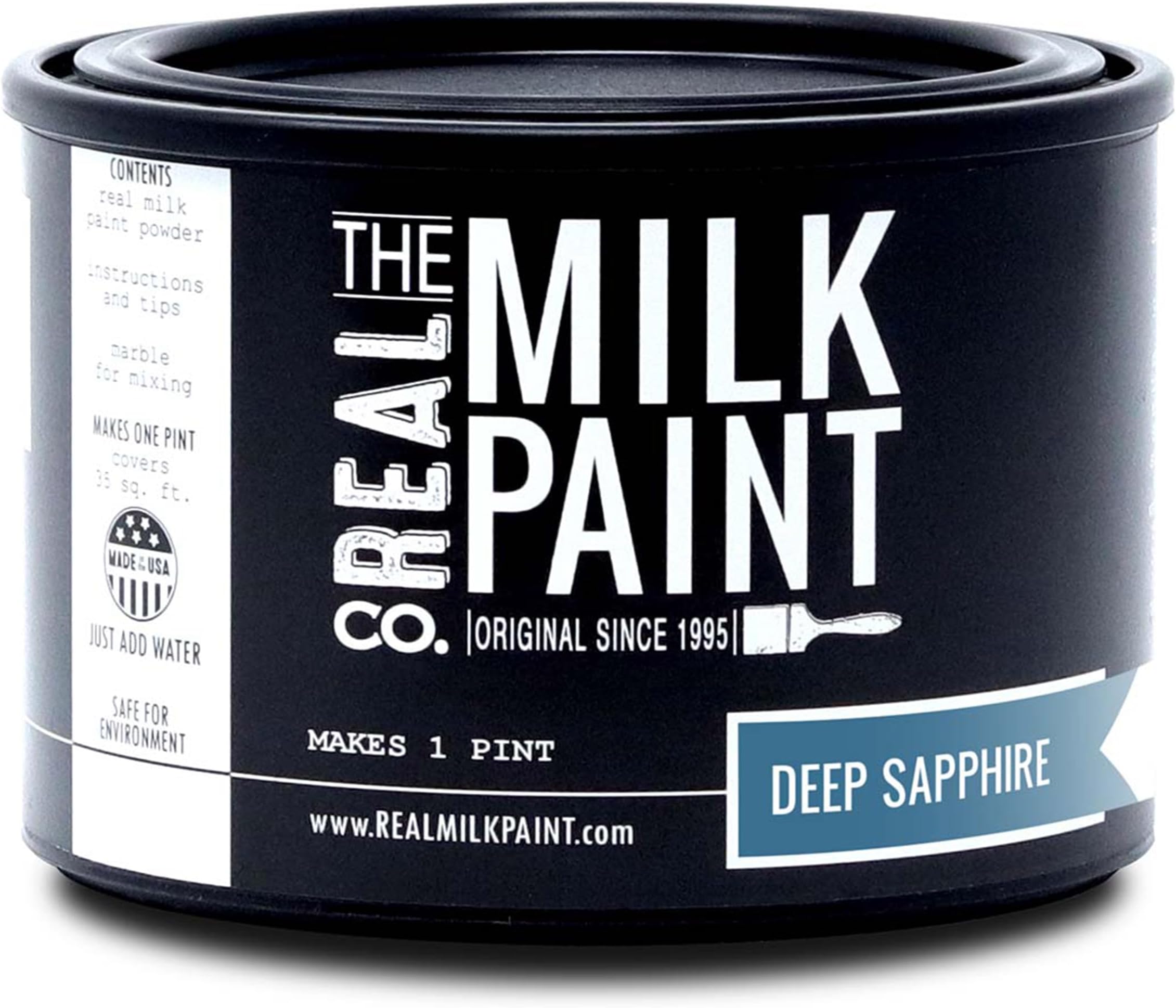 Real Milk Paint, Wood Paint for Furniture, Matte Paint for Cabinets, Walls, Brick, and Stone, Water Based Organic, No VOC, Deep Sapphire, 1 Pint