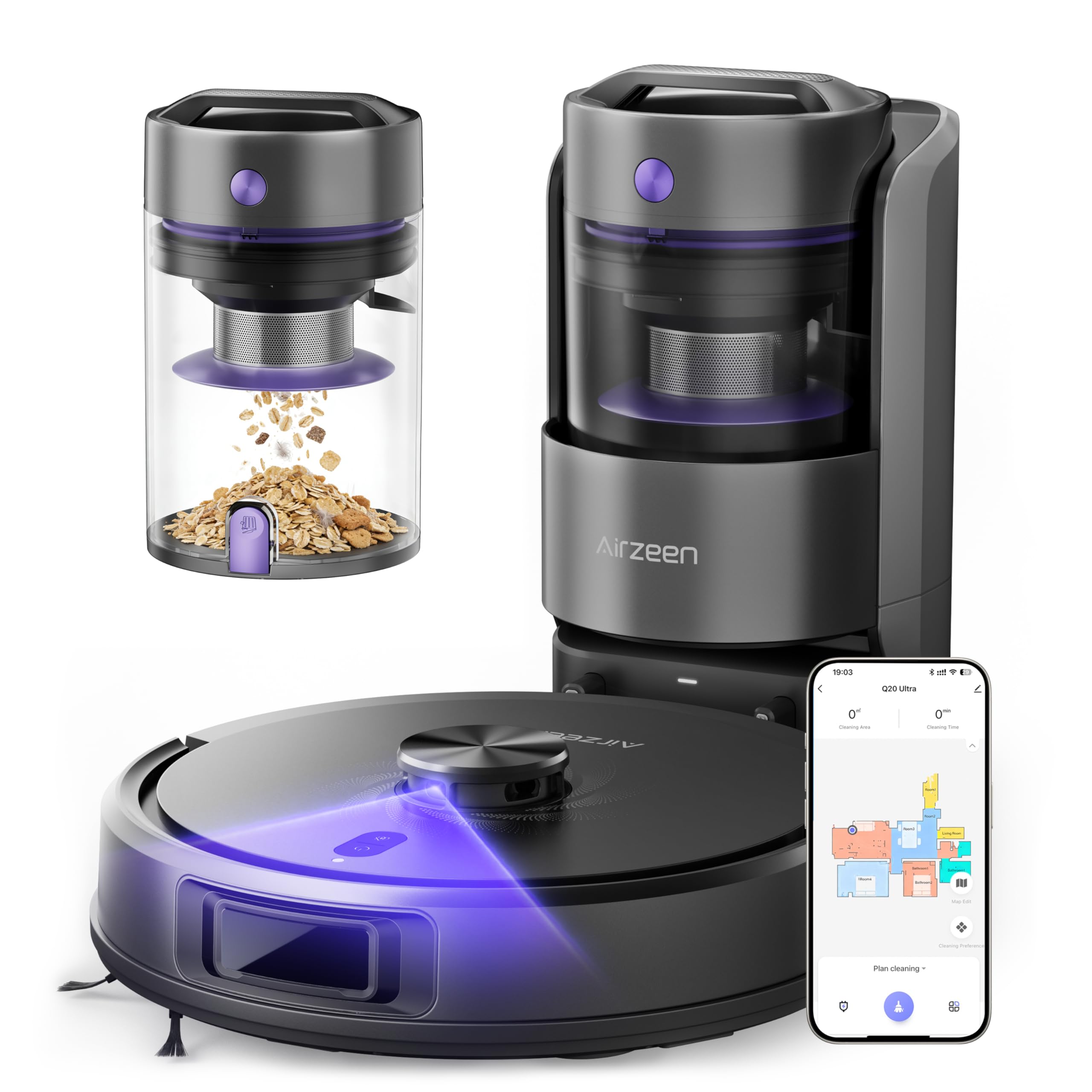 Robot Vacuum and Mop, Upgraded Bagless Robot Vacuum Cleaner with Self-Emptying, 6000Pa Robotic Vacuum with LiDAR Navigation, Smart Mapping, Schedule, App/Alexa Control for Carpet/Pet Hair, Q20 Ultra
