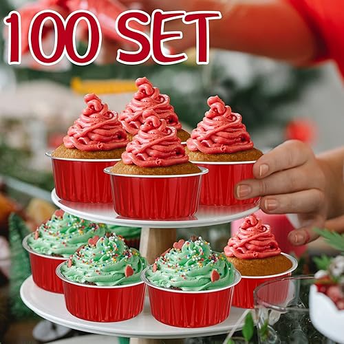 Miniatura 5 de Juego de 200 moldes de 4.2 fl oz para muffins con tapas y cucharas, 100 moldes reutilizables de papel de aluminio de 5 onzas, 100 piezas de mini