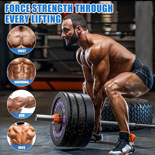 Miniatura 5 de XDDIAS Placas de parachoques de 2 pulgadas, juego de discos de peso olímpicos de goma para entrenamiento de fuerza en el gimnasio en casa, 20-260