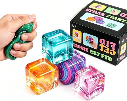 4Pack Fidget Toys Mini Squishy Stress Cube, Stress Balls for Kids, Adults Squishies Anxiety Stress Relief, Ice Squishy Cube Sugar Balls, Sensory Toys for Kids with Autism, Fidgets for Classroom Prize