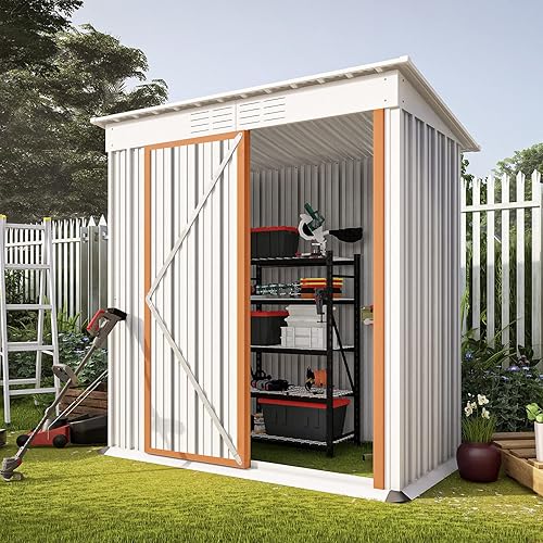 Miniatura 7 de WIILAYOK Cobertizo de almacenamiento al aire libre de 5 x 3 pies cobertizo de jardín de metal galvanizado con puertas con bloqueo cobertizo de