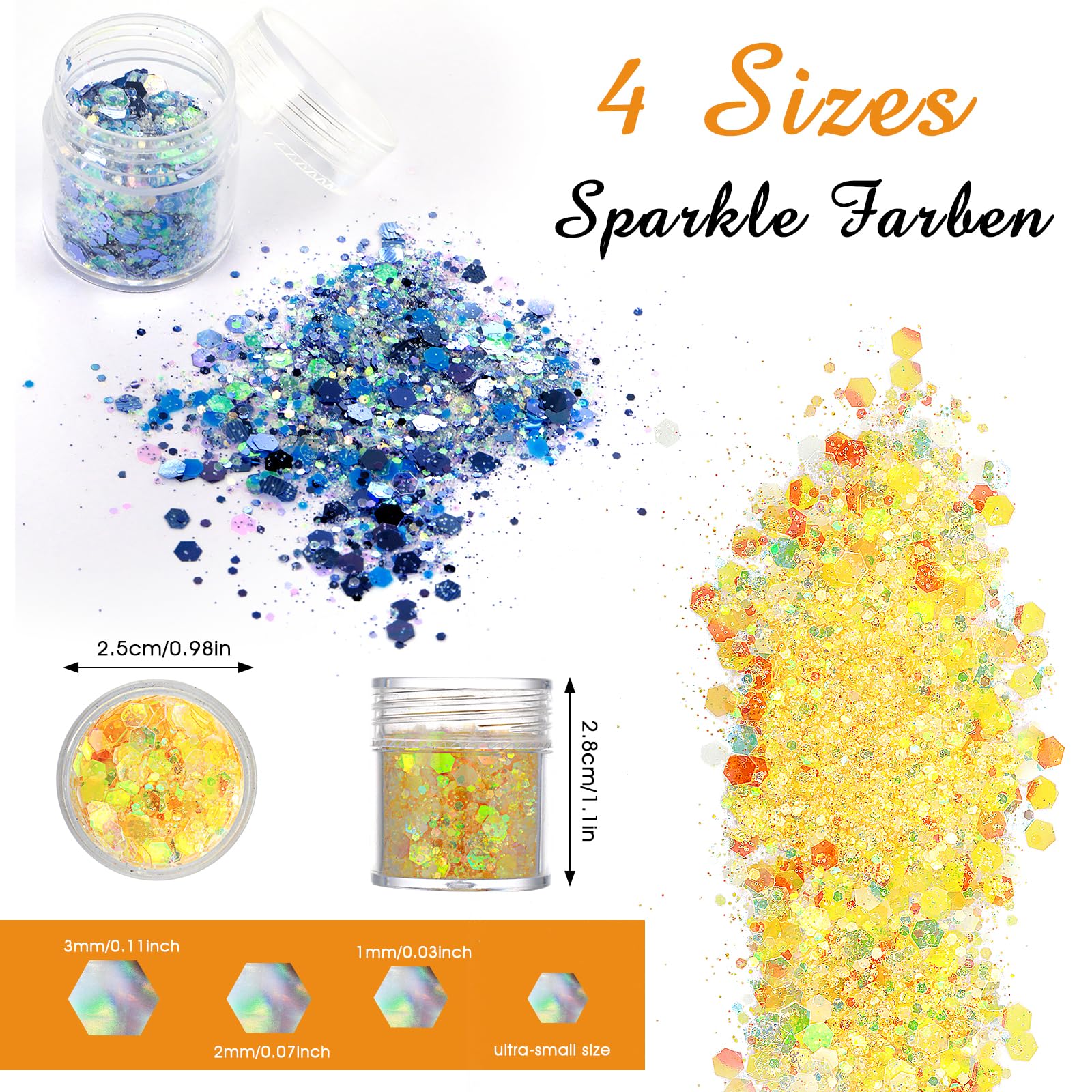 simarro Fluorescencyjne cekiny brokatowe, 12 kolorów, hex Face Body Glitter zestaw do paznokci, włosów, ciała, brokatu, na Halloween, do makijażu, oczu, ust, ciała, rękodzieła, 554117_1_MXD1TRBYQ