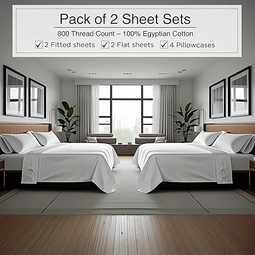 Miniatura 89 de Bluemoon Homes Sábanas de algodón egipcio tamaño Queen con bolsillo profundo, 100% algodón egipcio de 800 hilos, 4 piezas, sábanas de algodón
