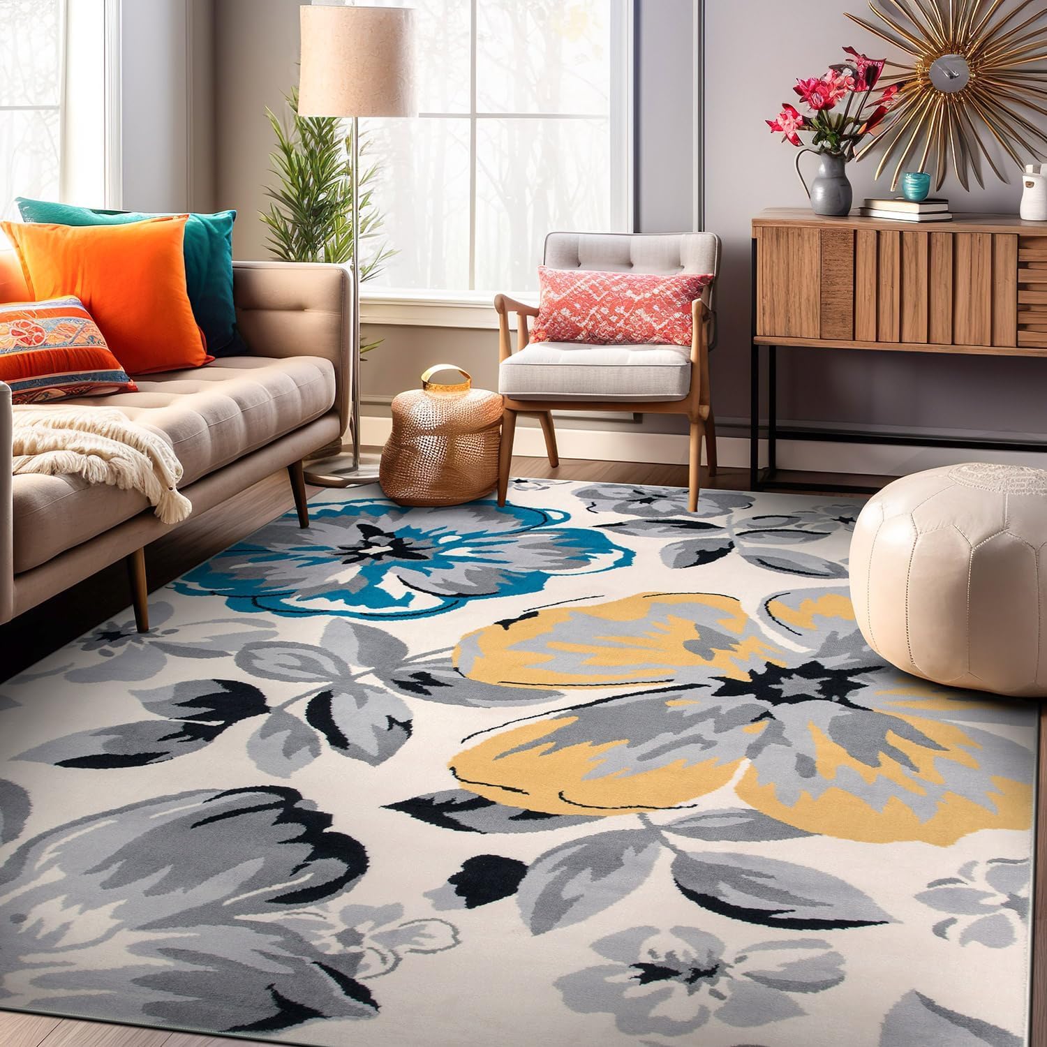 Tapis de cuisine gris floral pour réchauffer votre intérieur