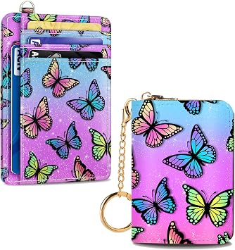 Yonlevres Butterfly Credit Card Holder Small Wallets Woman, RFID Wallet Women Card Holder Travel, Cute Funny Card Case PU Leather RFID Blocking Card Organizer Gifts Girls