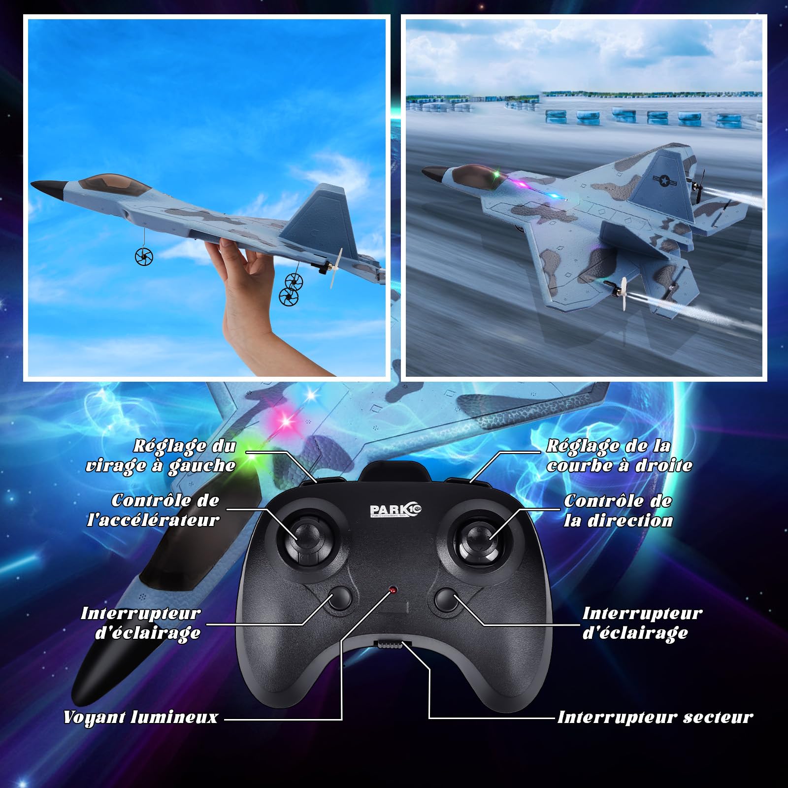 JONRRYIN Aereo Radiocomandato F-22 RC, Aeroplano Telecomandato per Bambini, 2,4 GHz, Aliante Radiocomandato, Giocattolo per Principianti, Bambini e Adulti