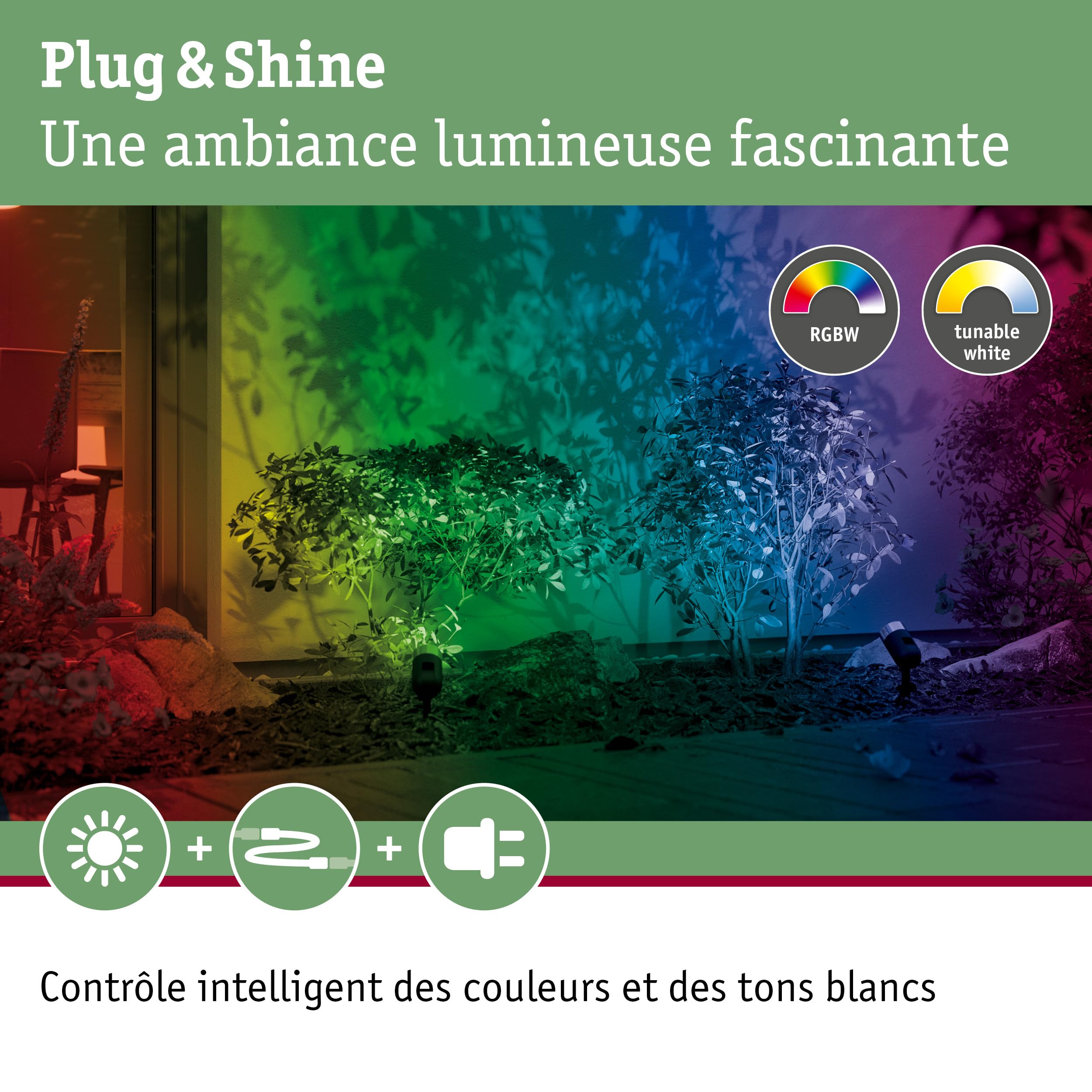 Paulmann 94283 Luminaire d'extérieur LED Plug & Shine ZigBee Spot Pike RGBW incl. 1x4,5 watts gradable IP44 Anthracite Éclairage de jardin plastique Blanc chaud 3000 K