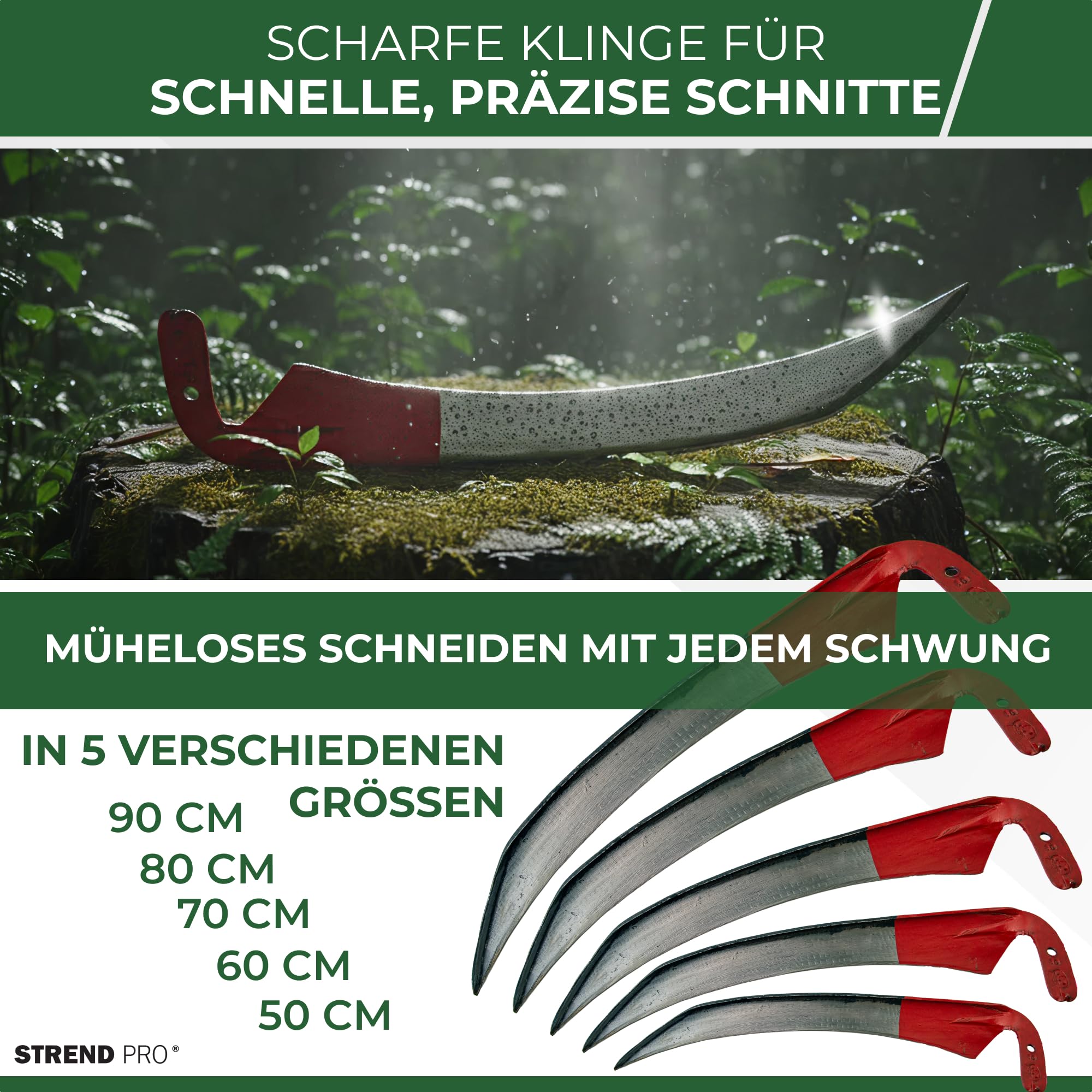 STREND PRO Sense 50 cm | Geschmiedetes Sensenblatt für Gras & Getreide | Scharf, langlebig & ideal für Wiesen, Feld & Garten