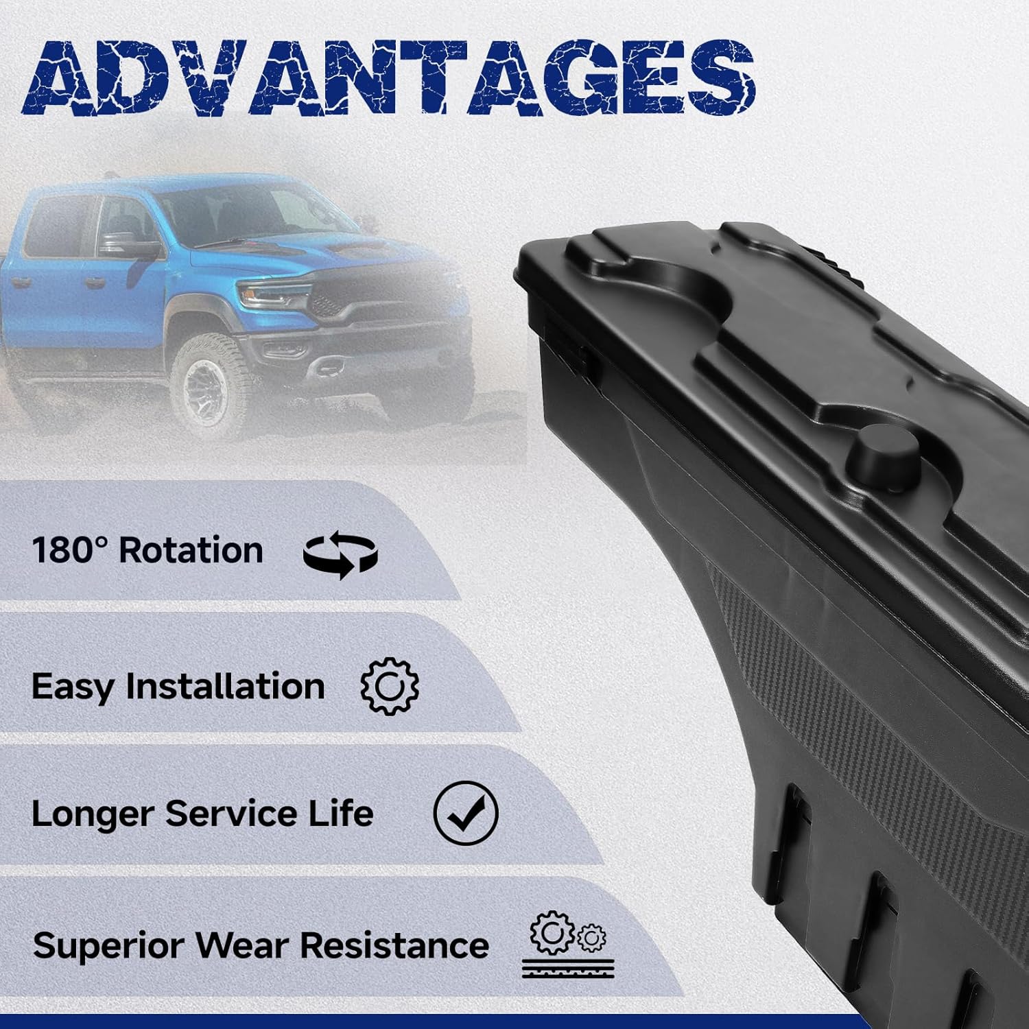 Passenger Side Truck Bed Storage Tool Box Lockable, Fit for Dodge Ram 1500 2019-2023, Rotatable Tool Box, Waterproof, Combination Lock