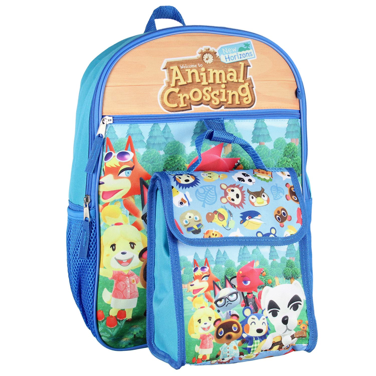 Bioworld Animal Crossing - Mochila con estampado de personajes de 5 piezas, llavero