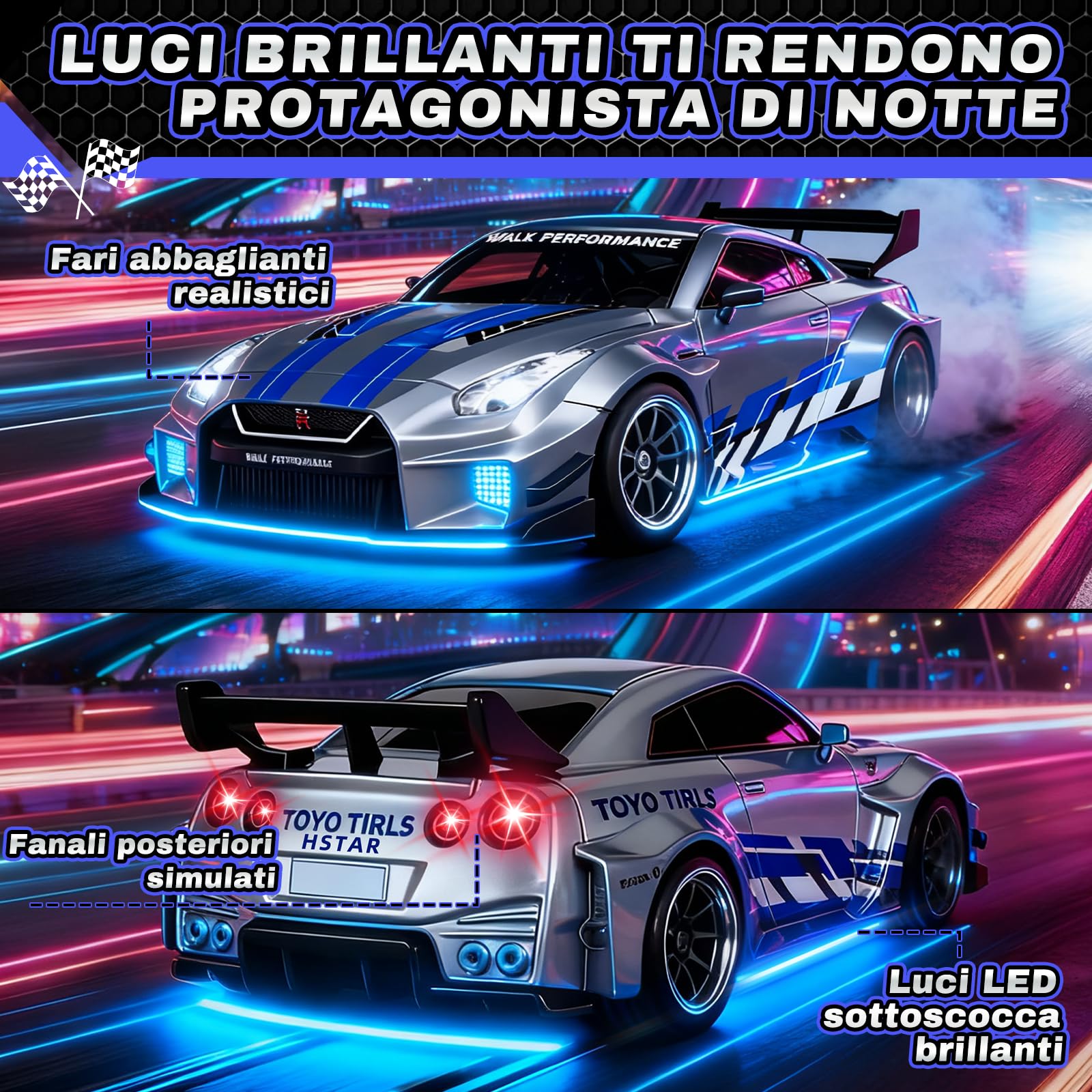 YOOHBERRYS RC Auto Drift Pro, 1:43 Macchina Telecomandata Drift, Mini Drift Car, Micro Macchina Telecomandata con Giroscopi, Luce LED, 15km/h, Auto Giocattolo per Bambini di 15 Anni (Grigio)