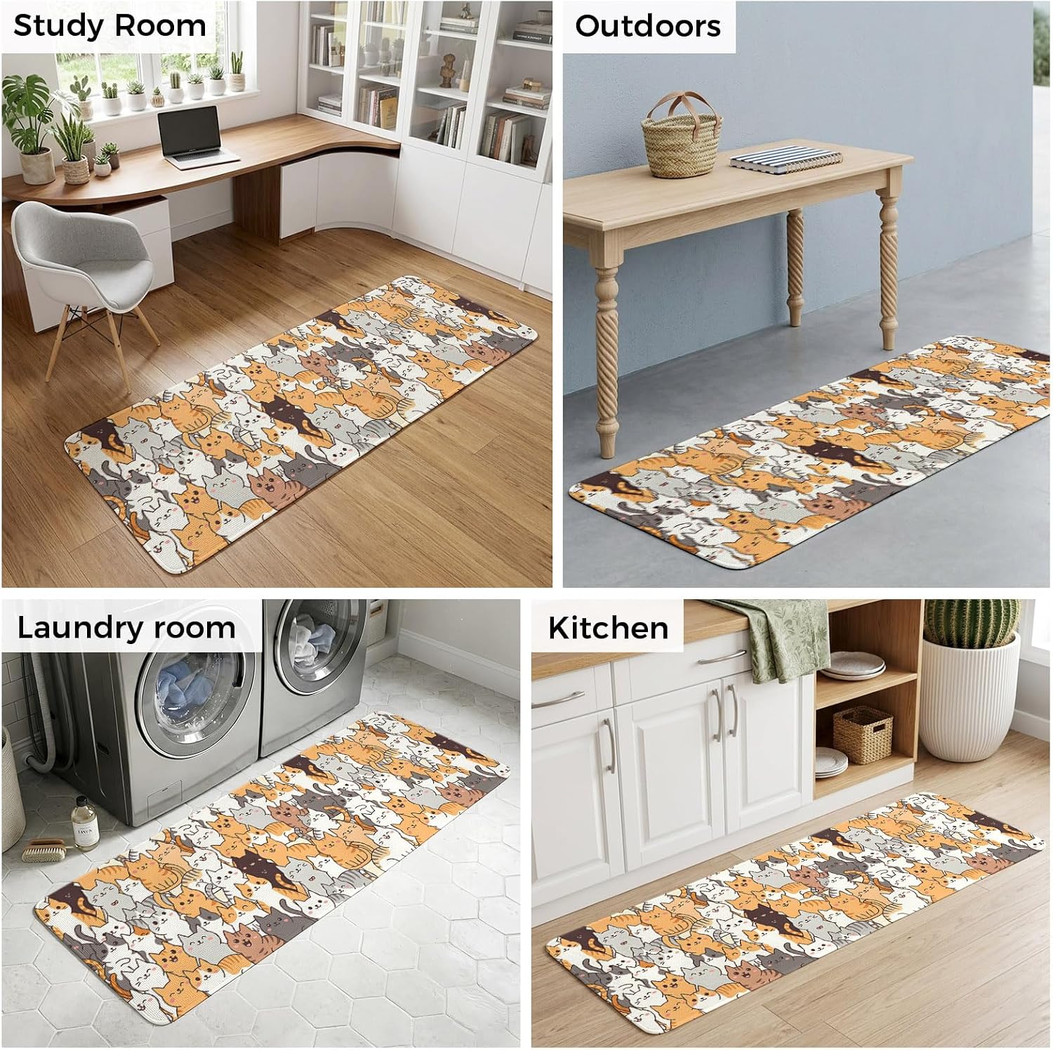 Absorbent Door Mat,Cartoon Cute Kitty Faux Linen Doormat,Washable Non-Slip Entrance Rug Modern Funny Pet Cat Welcome Front Mat for Indoor Outdoor Entryway Kitchen,16"x47"