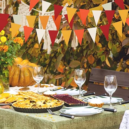 Miniatura 7 de YSSAI Bandera triangular de papel de 40 pies banderín naranja para fiesta de otoño decoración de otoño día de Acción de Gracias cosecha otoño boda