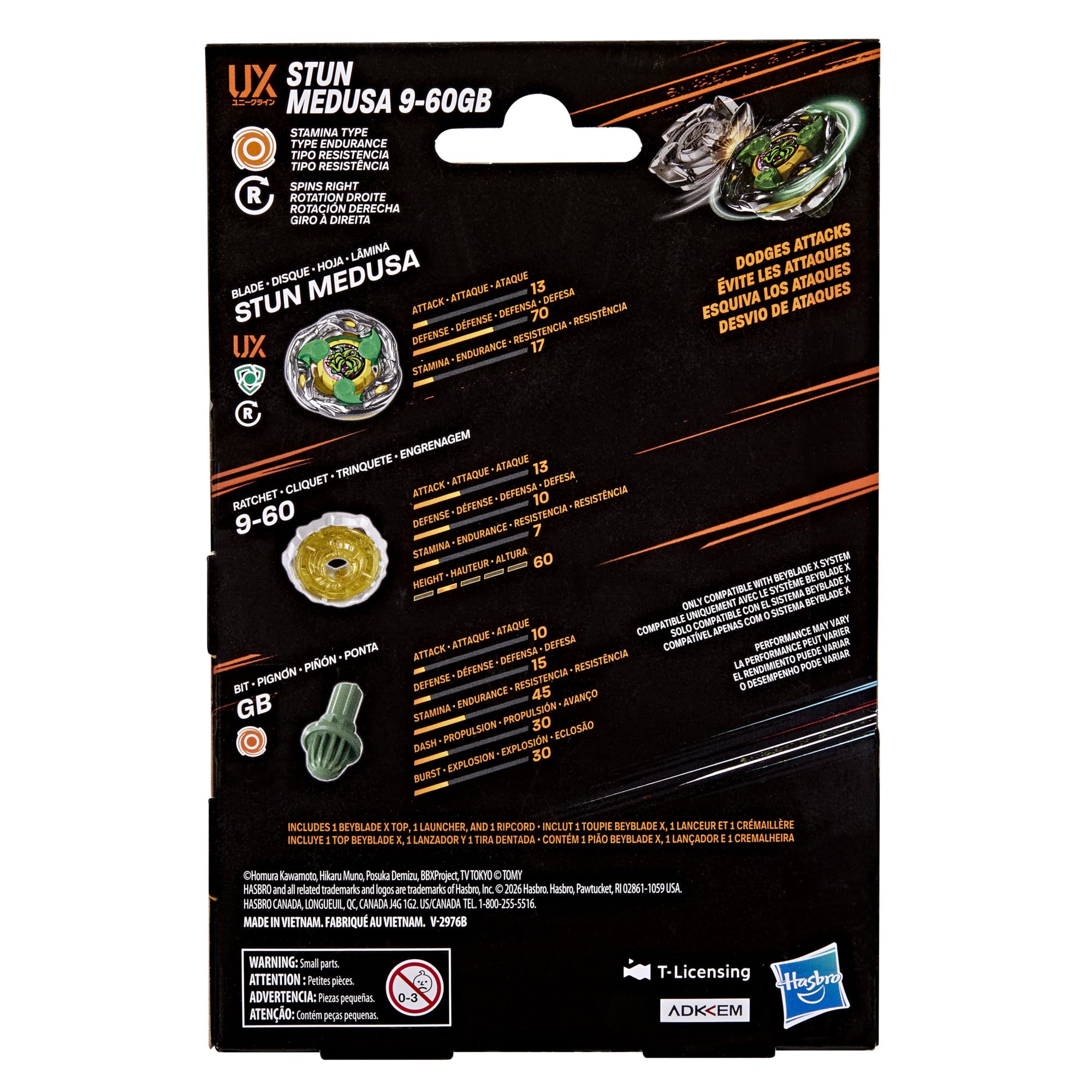 Hasbro Beyblade X, Set Starter Pack Stun Medusa 9-60GB UX con trottola di Resistenza e Lanciatore di Takara Tomy, trottole da Combattimento Giocattolo, dagli 8 Anni in su