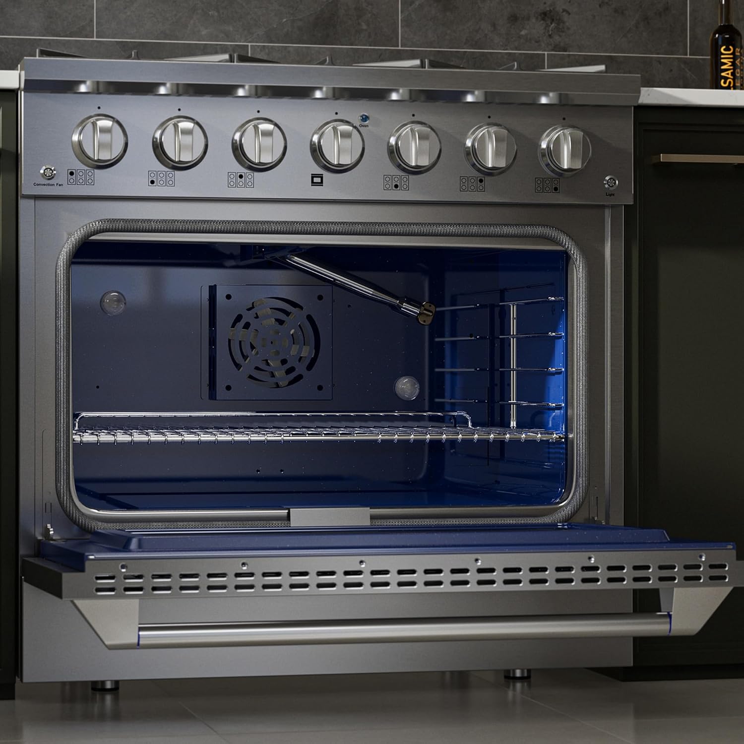 Empava Professional Gas Range with Oven -6-Burner, 5.2 Cu. Ft True Convection, 20K BTU Sealed Cooktop, ETL Certified, Freestanding & Slide-in Stove, Stainless Steel,36 Inch