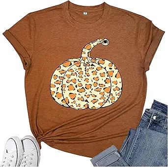 Thanksgiving Shirts for Women: Thankful Greatful Blessed Fall Pumpkin Short Sleeve Crew Neck T-Shirt