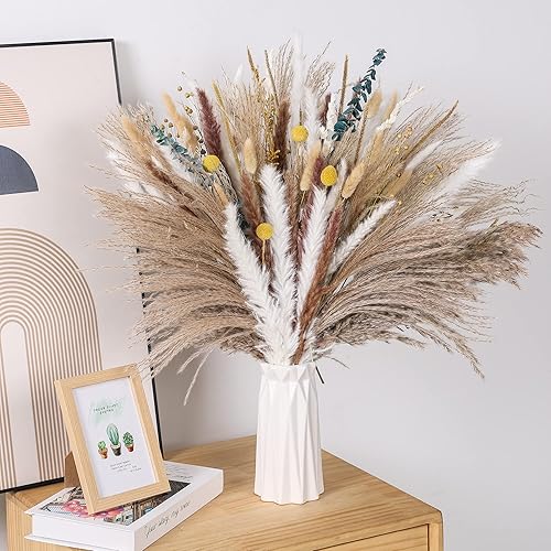 Miniatura 5 de RaiZinnKage Ramo de mezcla de hierba de pampa seca natural, 120 unidades, flores secas bohemias para decoración del hogar, ramo para decoración de