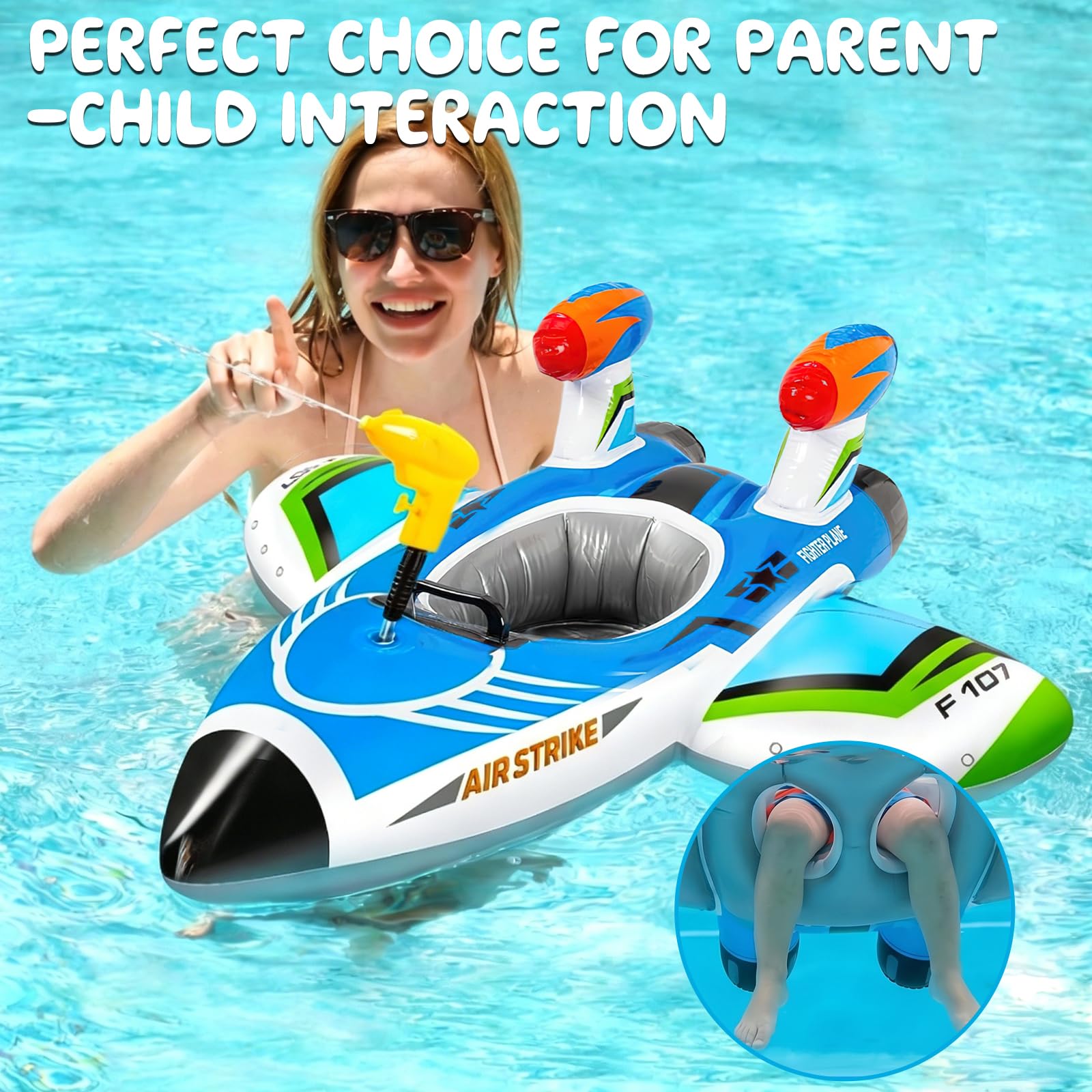Schwimmring Kinder mit Wasserpistole, ZoneYan Aufblasbares Flugzeug Schwimmtier für Kinder 3-6 Jahre, Wasserspielzeug Sommer