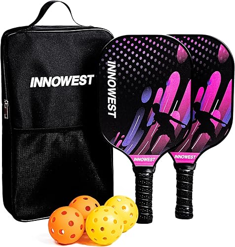 Paletas de pickleball, juego de 2 palas de pickleball, juego de pickleball de superficie de fibra de vidrio, 4 bolas de pickleball, bolsa de