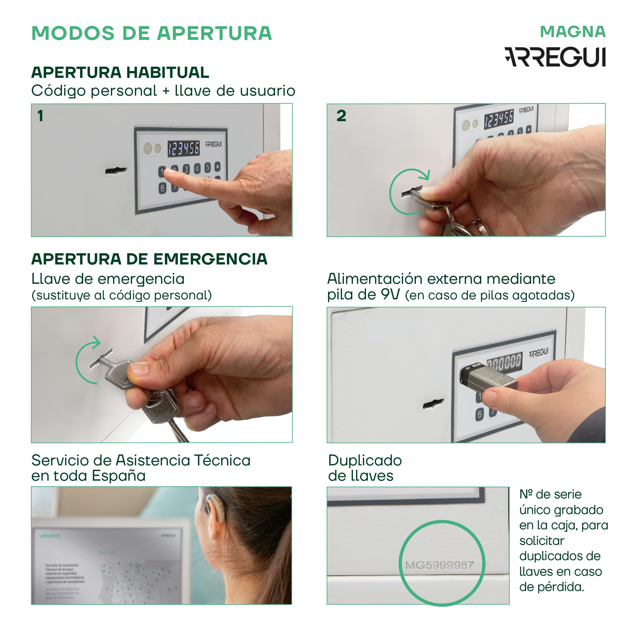 ARREGUI Magna 591020 Wbudowany sejf z kodem i kluczem | Podwójny sejf z wysuwanym dnem na pieniądze | Elektroniczny sejf ścienny do domu lub biura | 26x36x15-25 cm | 14-23L