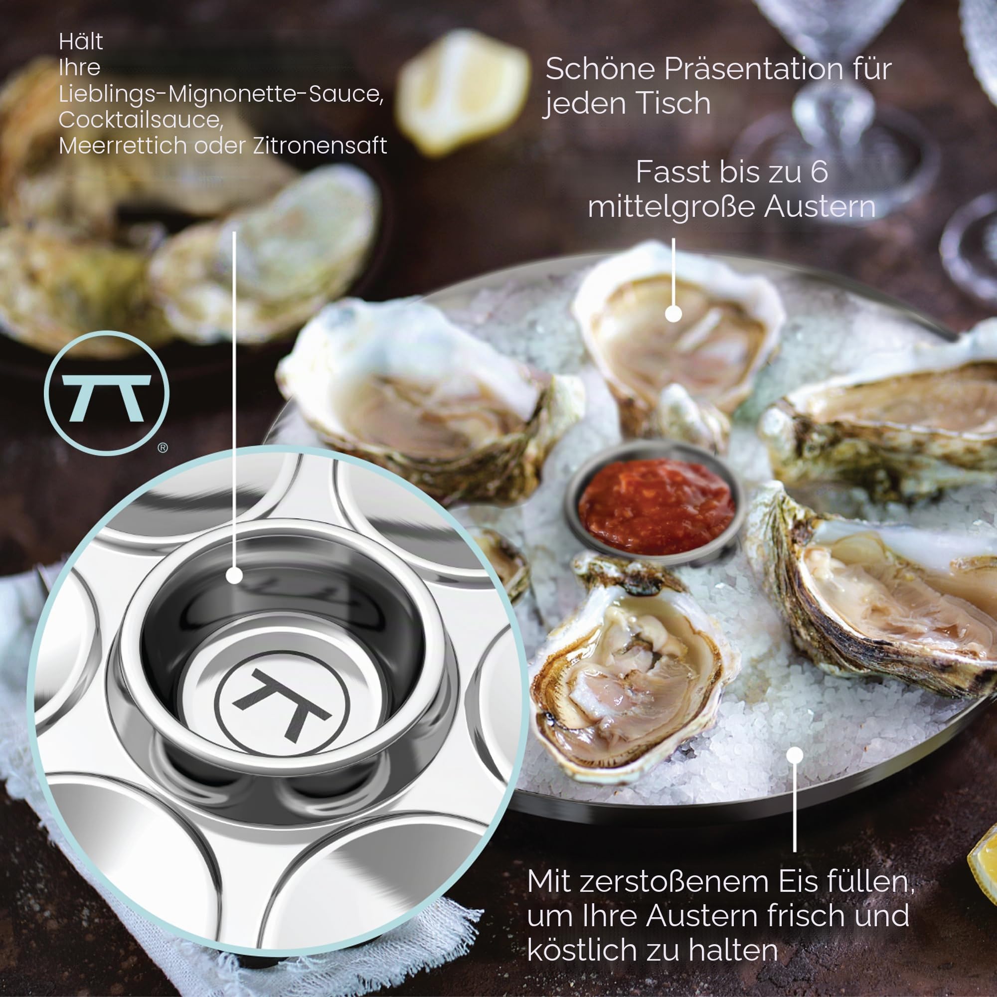 OUTSET Austern-Tablett, 6 Fächer und Gewürzbecher