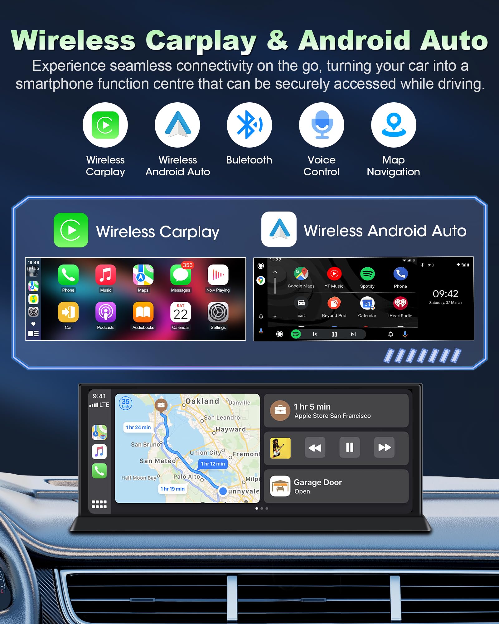 Exclusividad Pantalla Carplay Android Auto Coche de 11,3 Pulgadas con Soporte Estable, Pantalla Car Play Coche con Doble Navegador GPS Bluetooth Siri/GOO-gle para Auto Caravanas