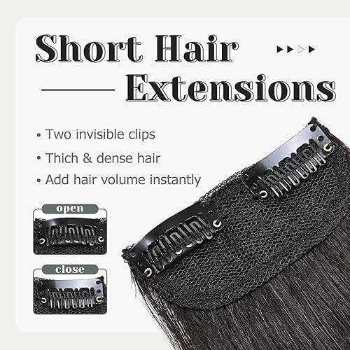Miniatura 3 de S-noilite Extensiones de cabello humano con pinzas, 2 unidades, 8 pulgadas, extensiones de cabello humano corto que añaden volumen extra grueso,