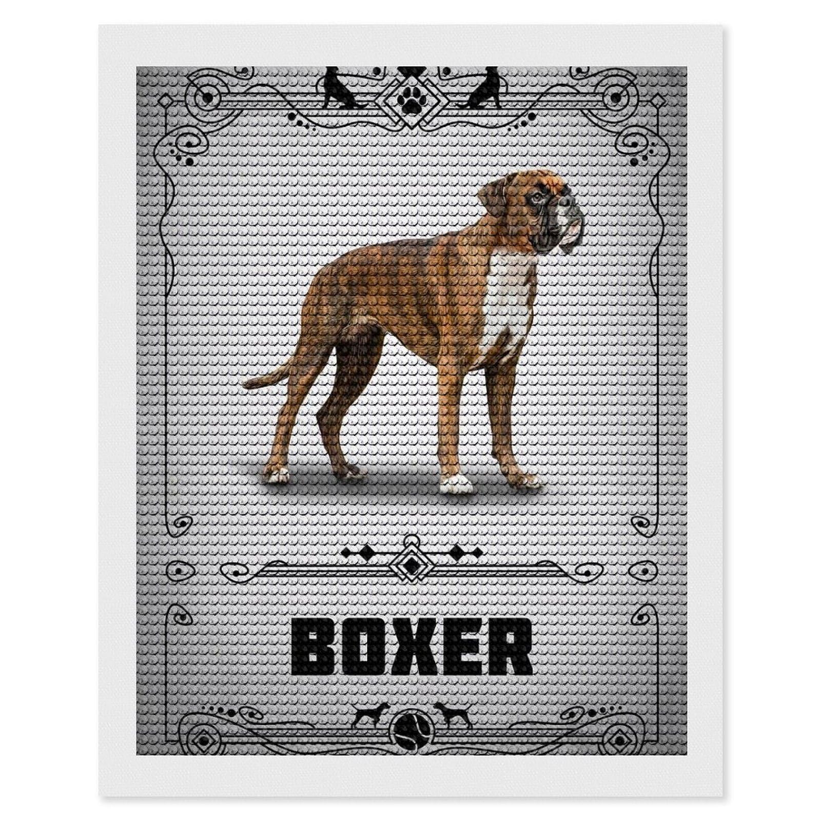 Junmoney Boxer DIY Diamond Art Canvas Kit 16"x20", Adhesive Canvas, Easy to Enjoy, Farmhouse Decor, Festive Craft Gift