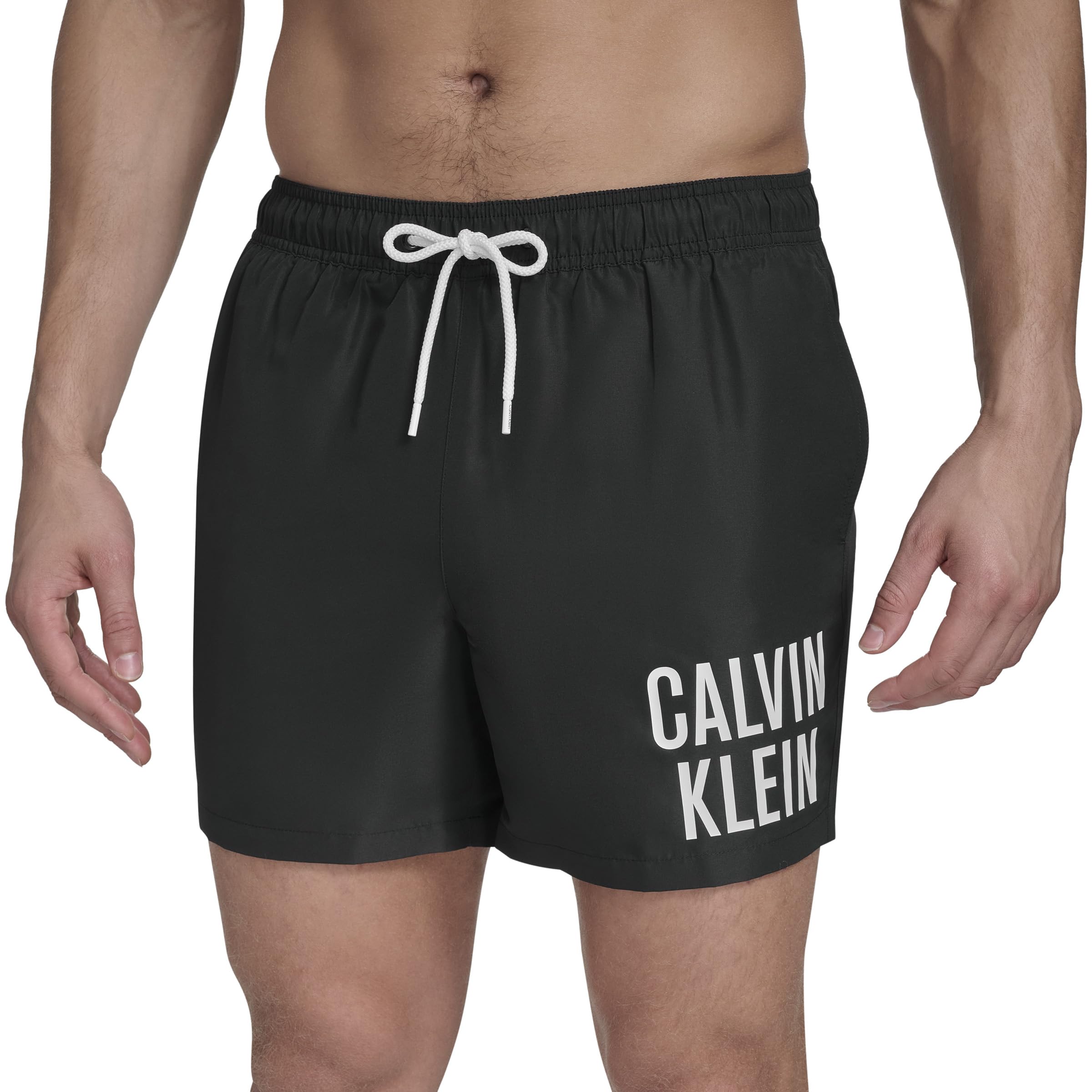 Calvin Klein Men's Volley Quick Dry Lightweight Swim Trunk Swimming Trunks, Black, L, Black, L