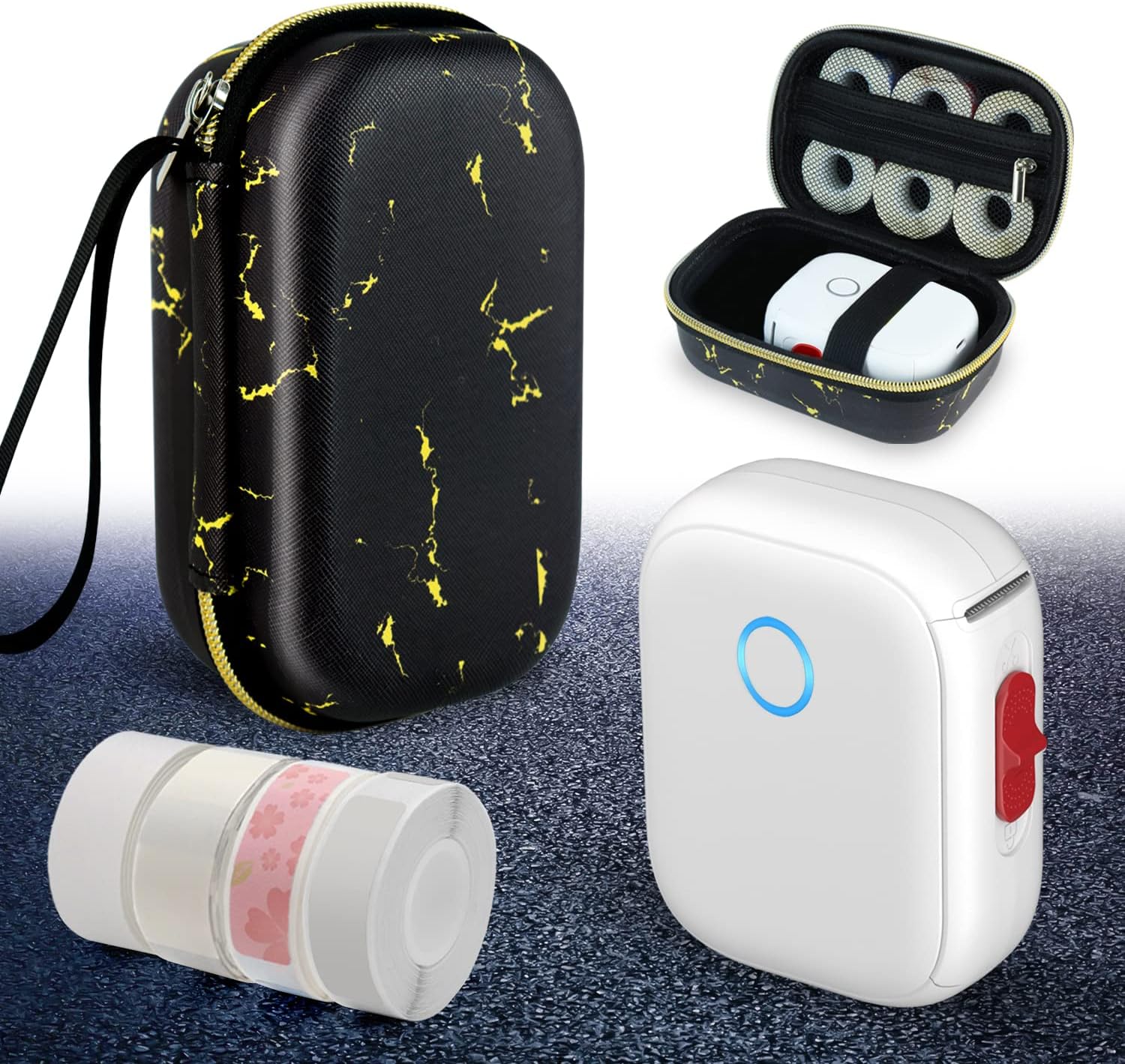 MARKLIFE Label Maker with Case - Mini Bluetooth Label Printer 4 Labels Portable Thermal Sticker Machine for Storage Barcode Office Home Labelmaker Labeler Inkless Printer Makers