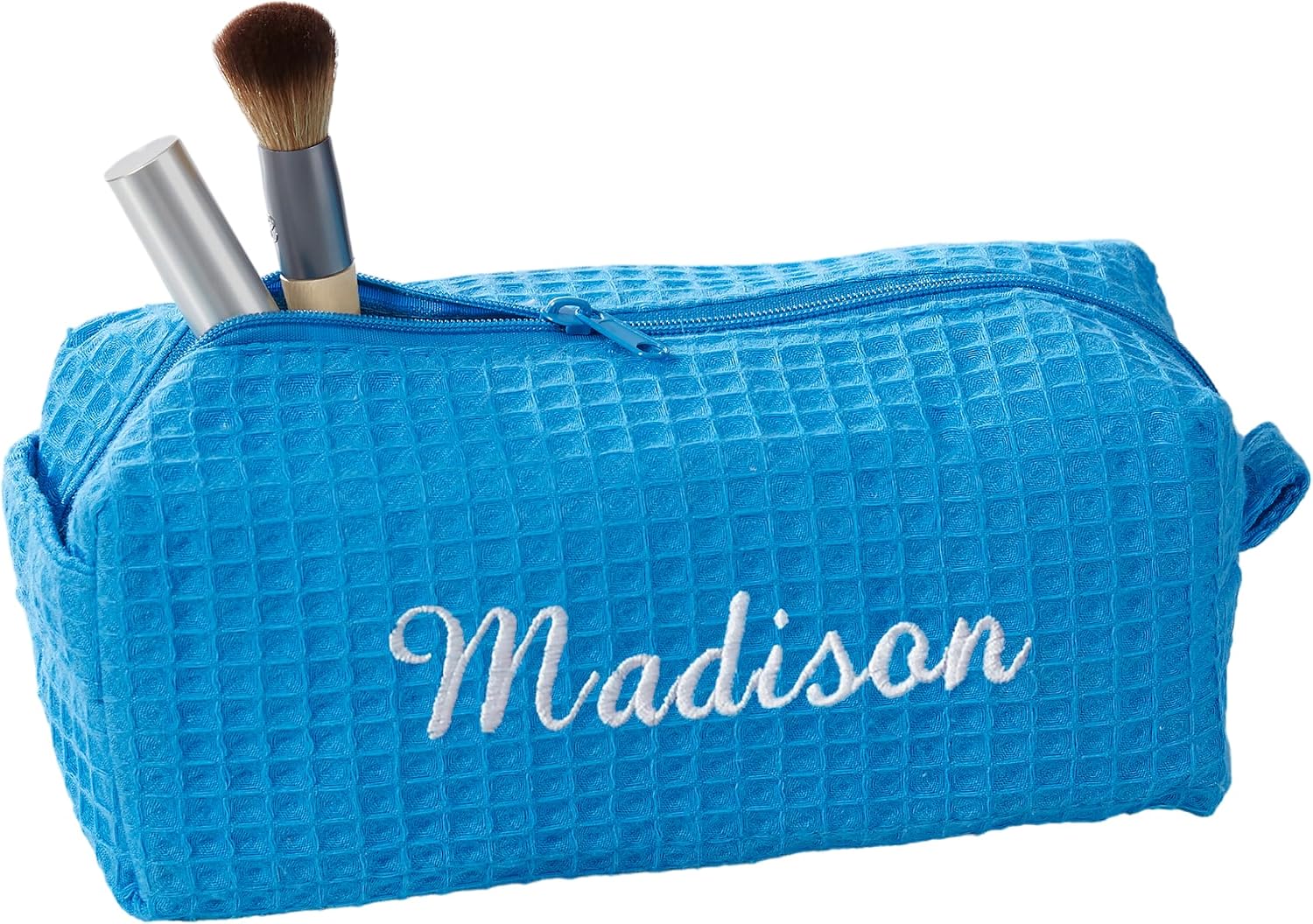 Personalization Universe Personalized Ladies Embroidered Makeup Bag - Waffle Weave, Machine Washable, Custom Name/Initial - Great Bridesmaid & Birthday Gift - Travel/Cosmetic Bag - White