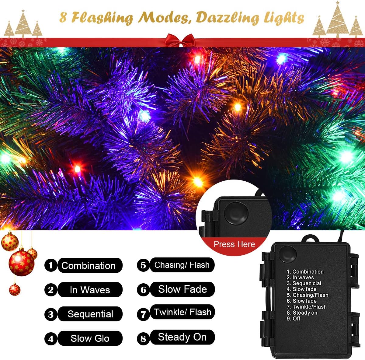 Goplus 26in Tabletop Christmas Tree, Battery Operated Mini Xmas Tree, with 35 LED Lights/ 4 Colors/ 8 Flash Modes, for Holiday Indoor Decor