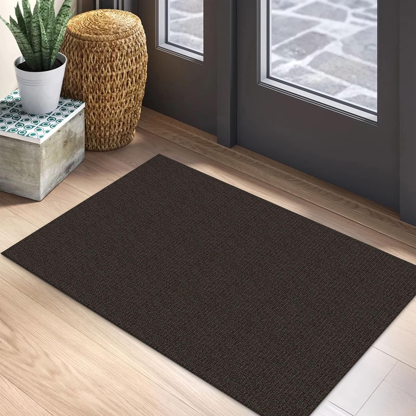 Small Area Rug 2x3 Ft Washable Rugs for Entryway Non Slip Braided Throw Rugs Door Mat Indoor Outdoor Entrance Cotton Woven Carpet for Kitchen Foyer Front Door, Taupe/Coffee