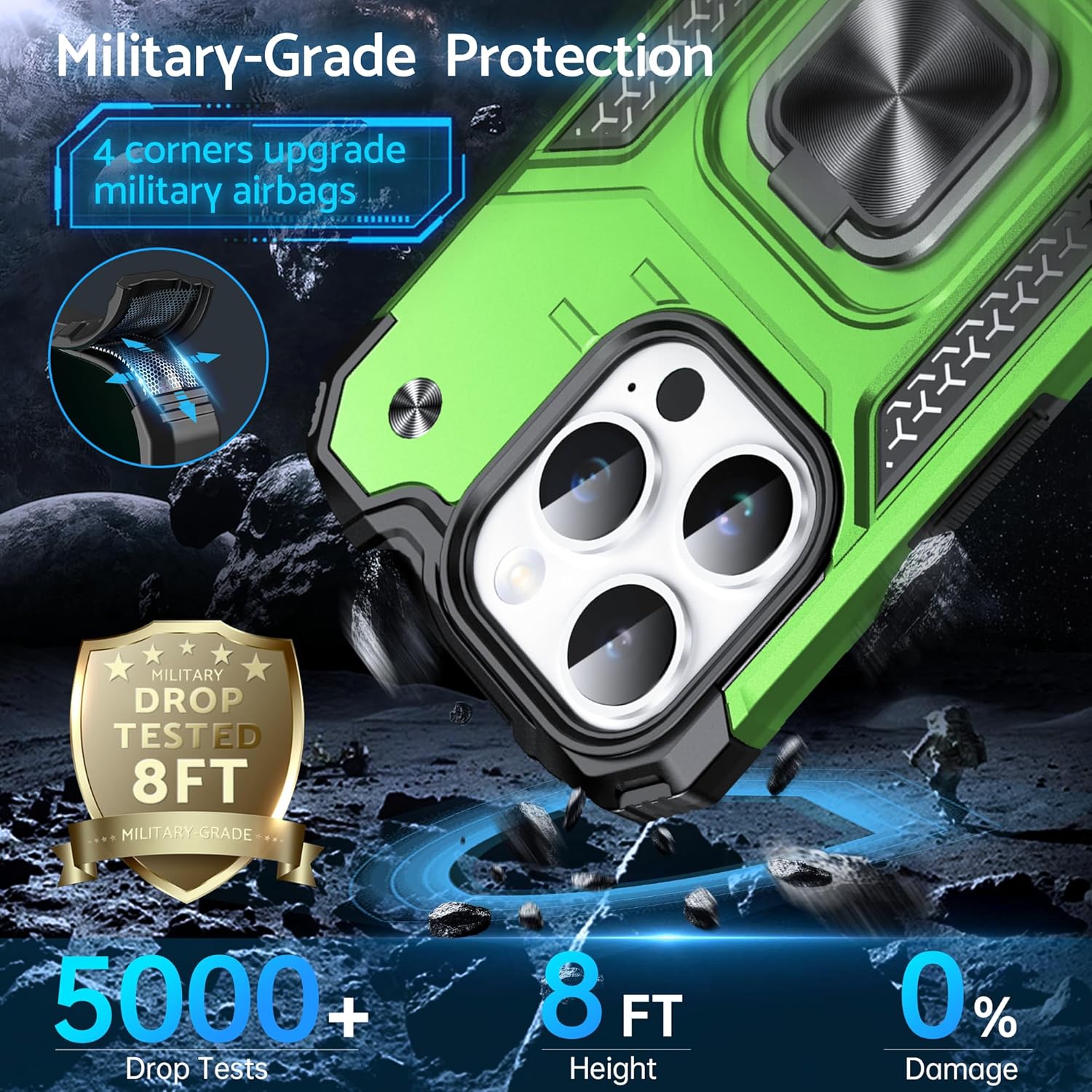 DASFOND Designed for iPhone 16 Pro Case, Military Grade Shockproof Protective Phone Case Cover with Enhanced Metal Ring Kickstand [Support Magnet Mount] for iPhone 16 Pro 6.3 inch, Grass Green - Image 6