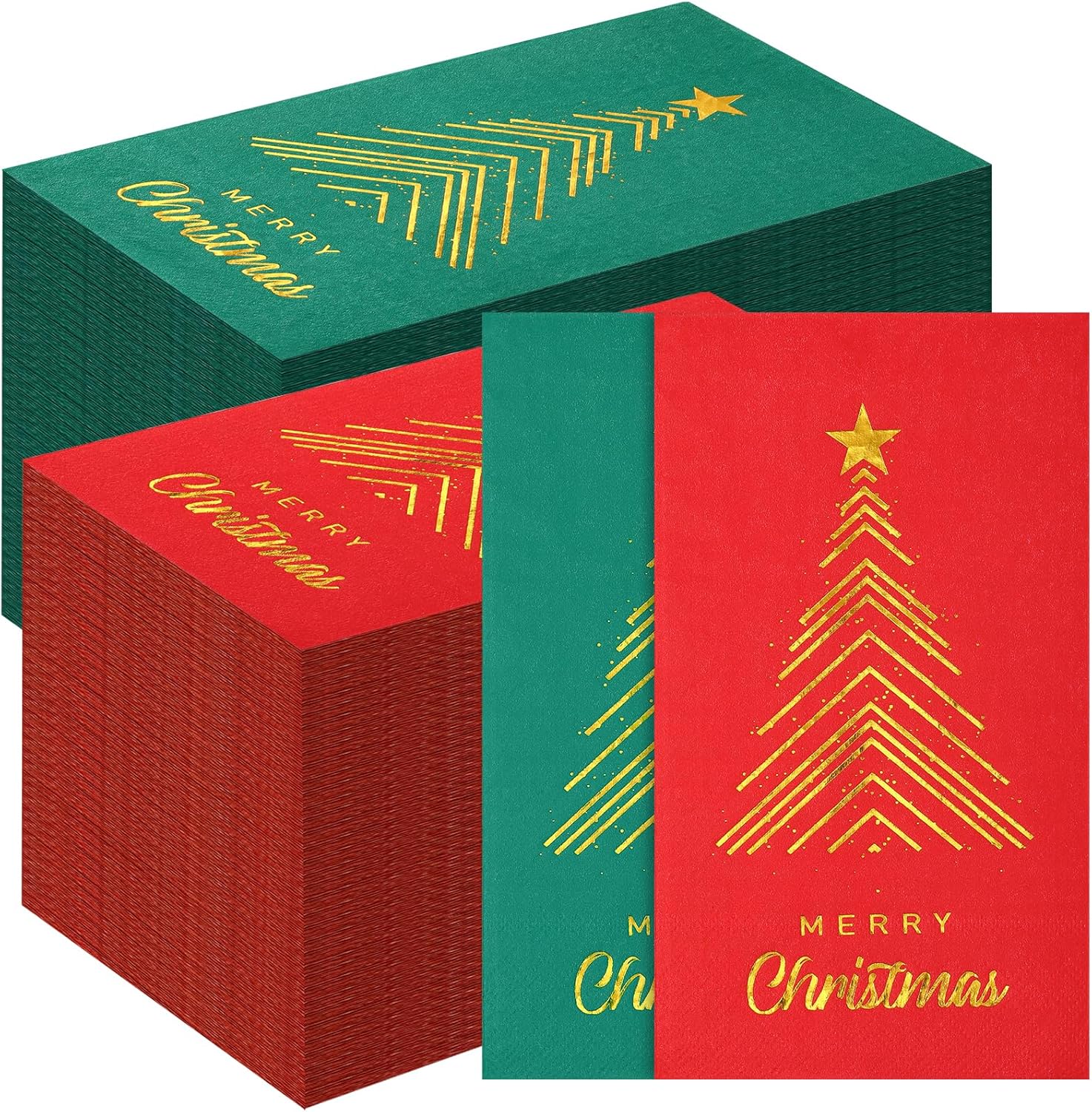 Jetec 100 Pcs Christmas Guest Napkins Gold Foil Christmas Napkins Paper Disposable Decorative Xmas Tree Hand Towels Paper for Party Lunch Dinner Home Bathroom Kitchen Winter Table(White)