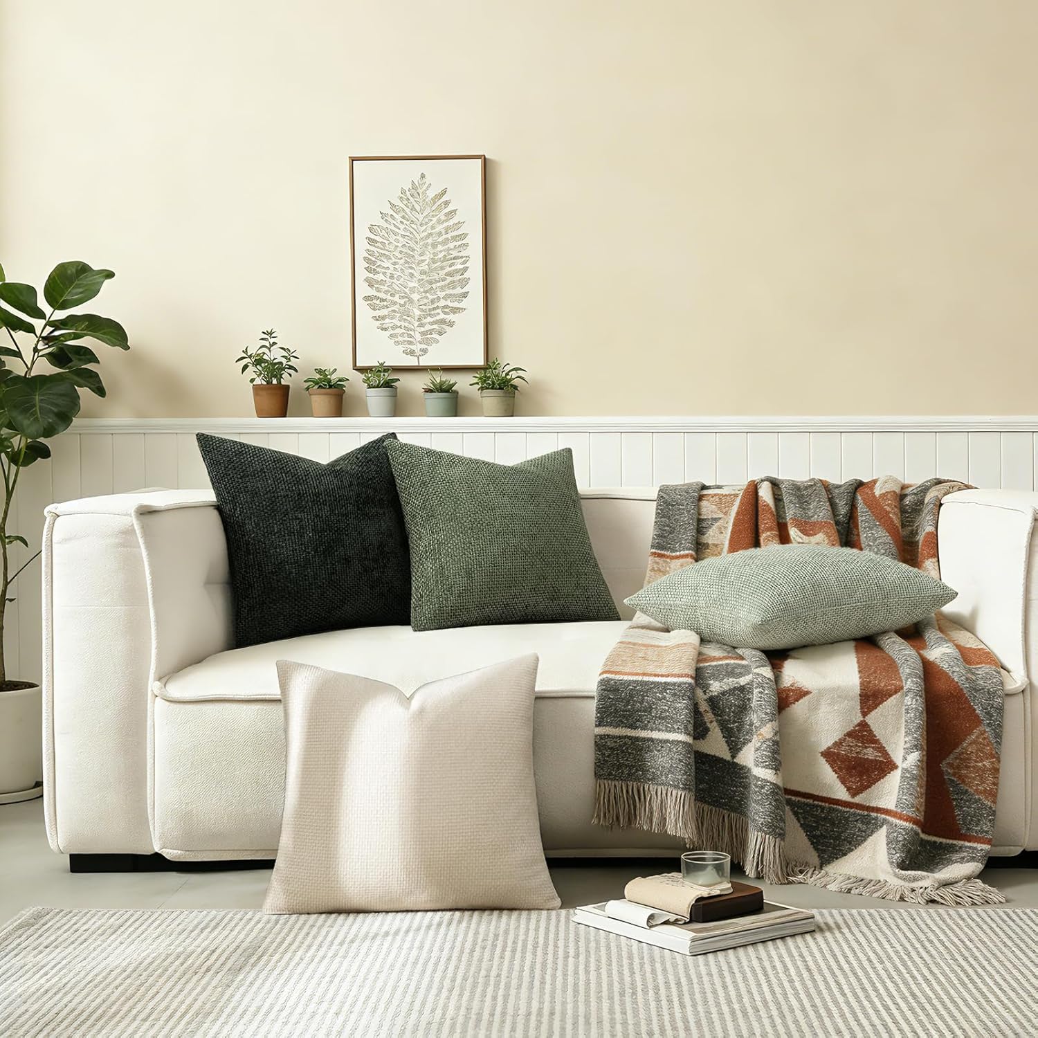 ZONYO Throw Pillow Covers 18x18 Inch Set of 4,Neutral Sage Green Soft Decorative Chenille Cushion Covers for Bedroom Sofa Living Room Modern Farmhouse Boho Spring Decor