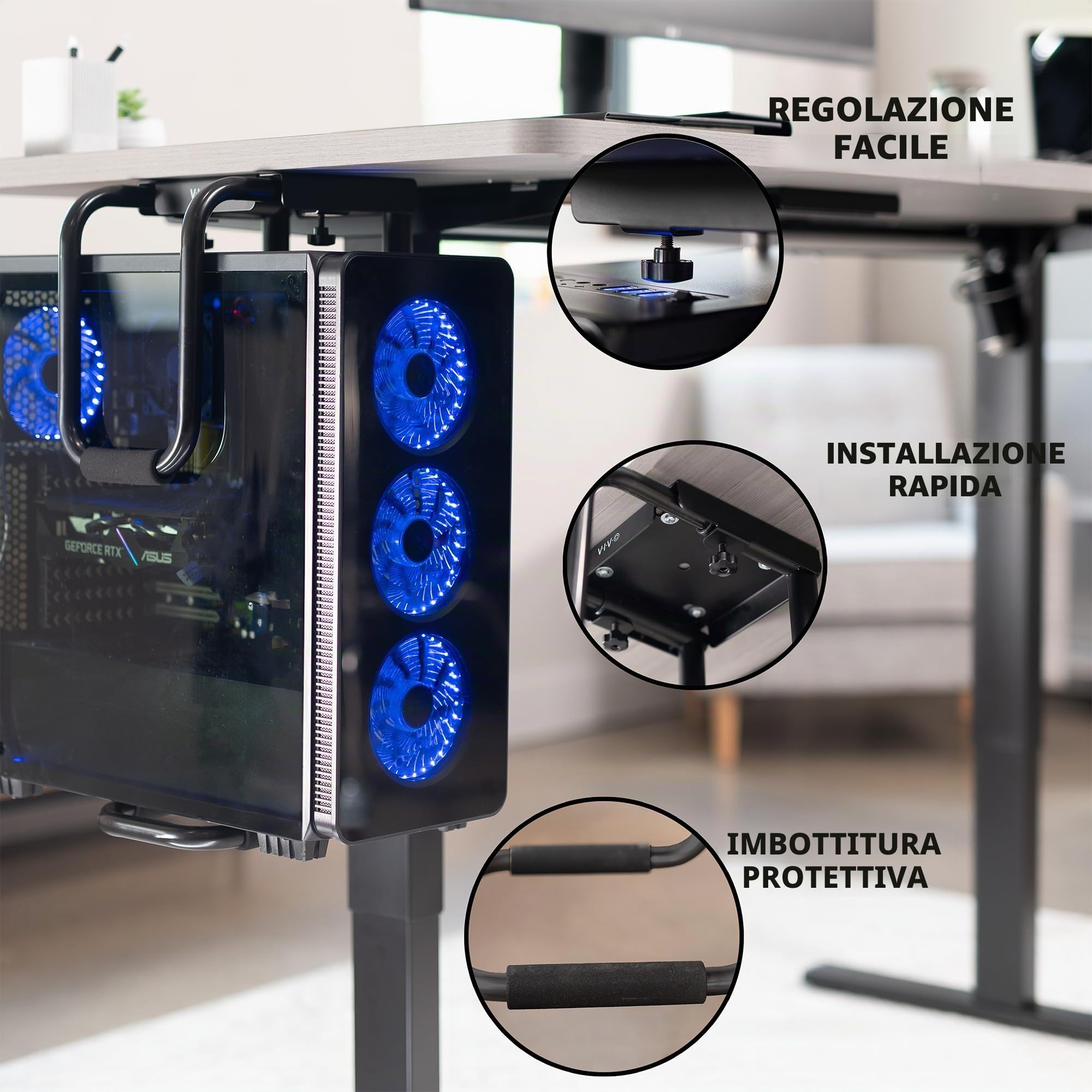 VIVO Supporto per PC regolabile sotto la scrivania, supporto CPU per computer con blocco sicuro, supporta fino a 30 kg, nero, MOUNT-PC04B