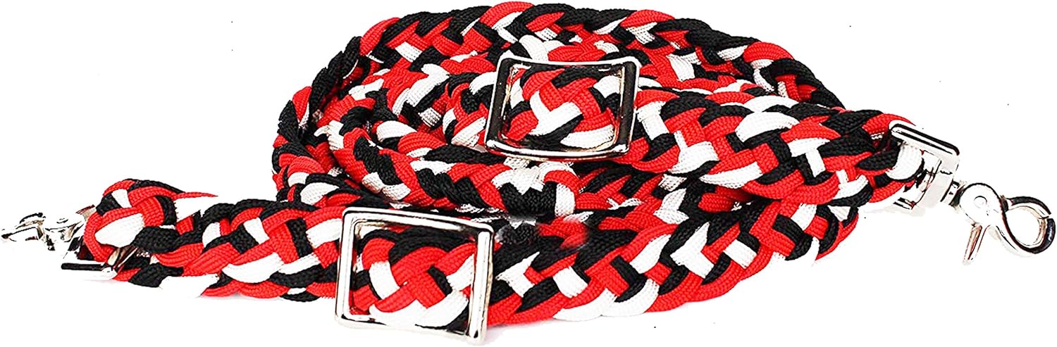CHALLENGER Roping Knotted Horse Western Barrel Reins Rein Nylon Braided Red WH Black 60765 : Sports & Outdoors