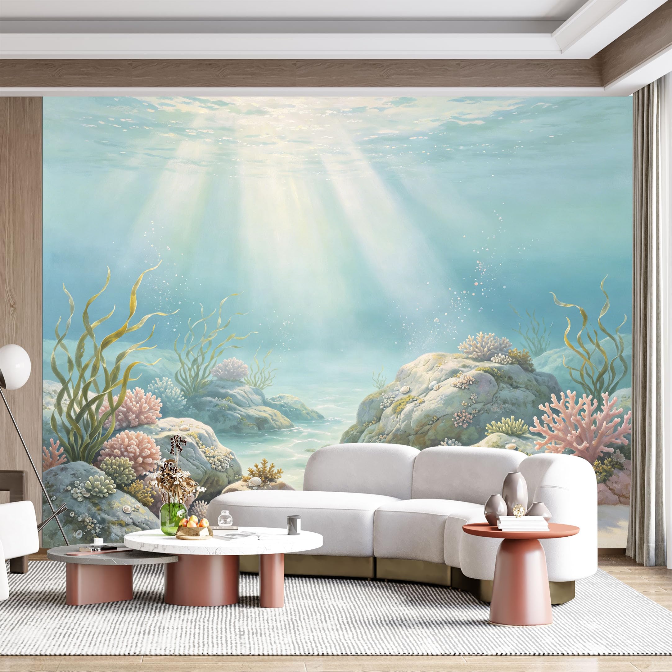 Custom Size Wall Mural Underwater Coral Seascape Ocean Marine Watercolor SelfAdhesive Wall Fabric Removable for Home Office Decor